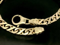 Italian Unisex Solid 14k Yellow Gold Unique Polished Link Chain Bracelet