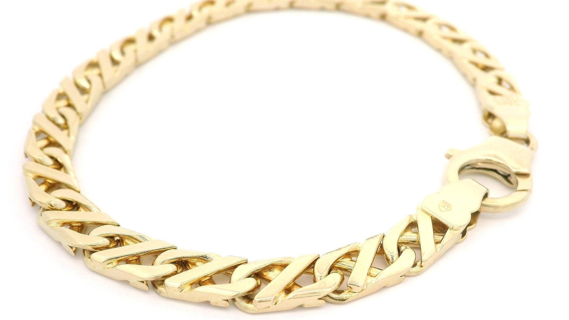 Italian Unisex Solid 14k Yellow Gold Unique Polished Link Chain Bracelet For Sale 2