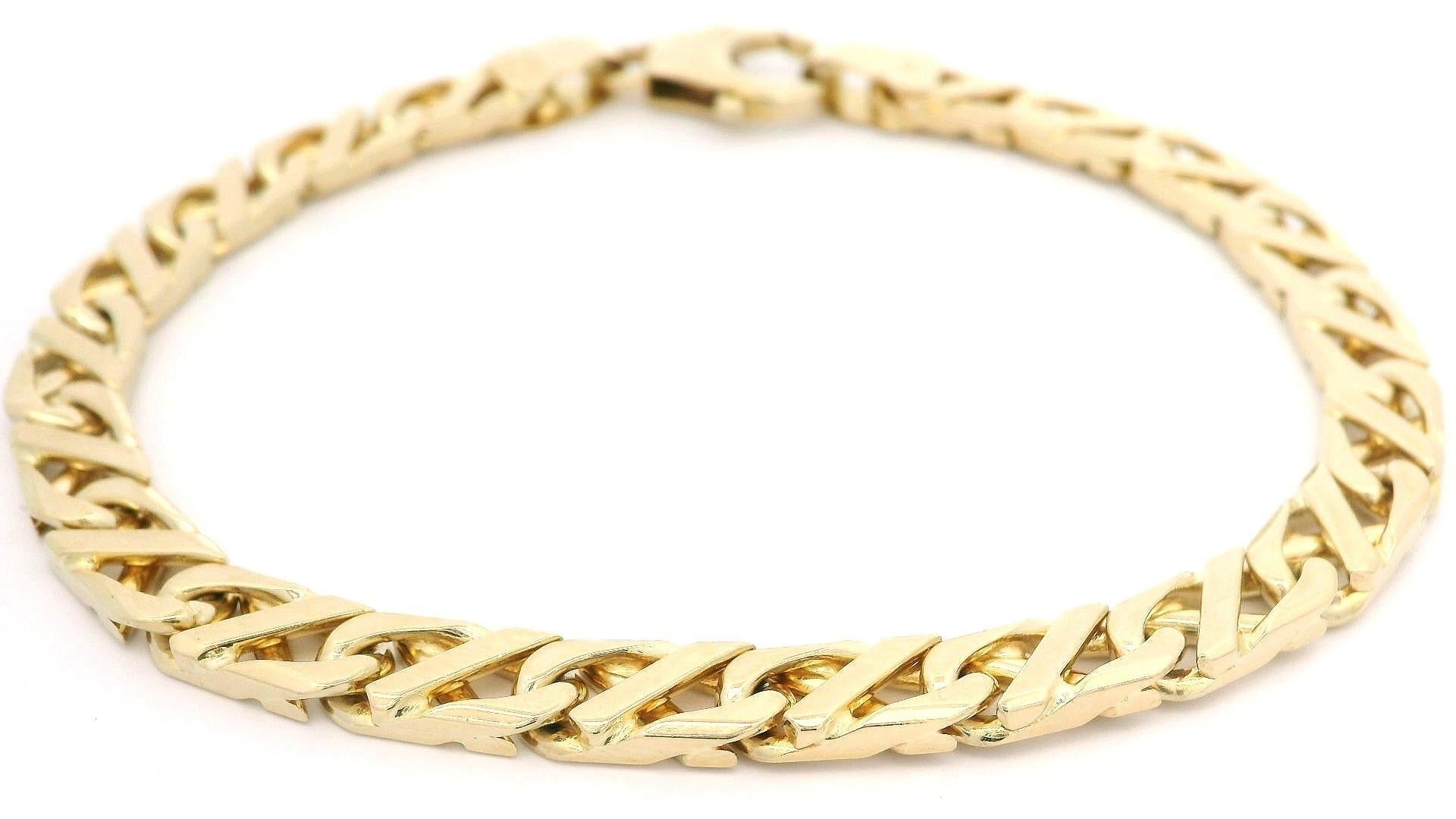 Italian Unisex Solid 14k Yellow Gold Unique Polished Link Chain Bracelet For Sale 3