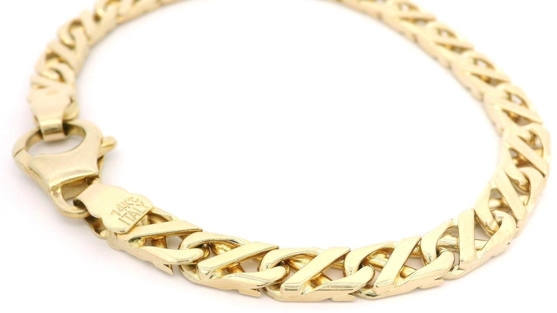 Italian Unisex Solid 14k Yellow Gold Unique Polished Link Chain Bracelet For Sale 4