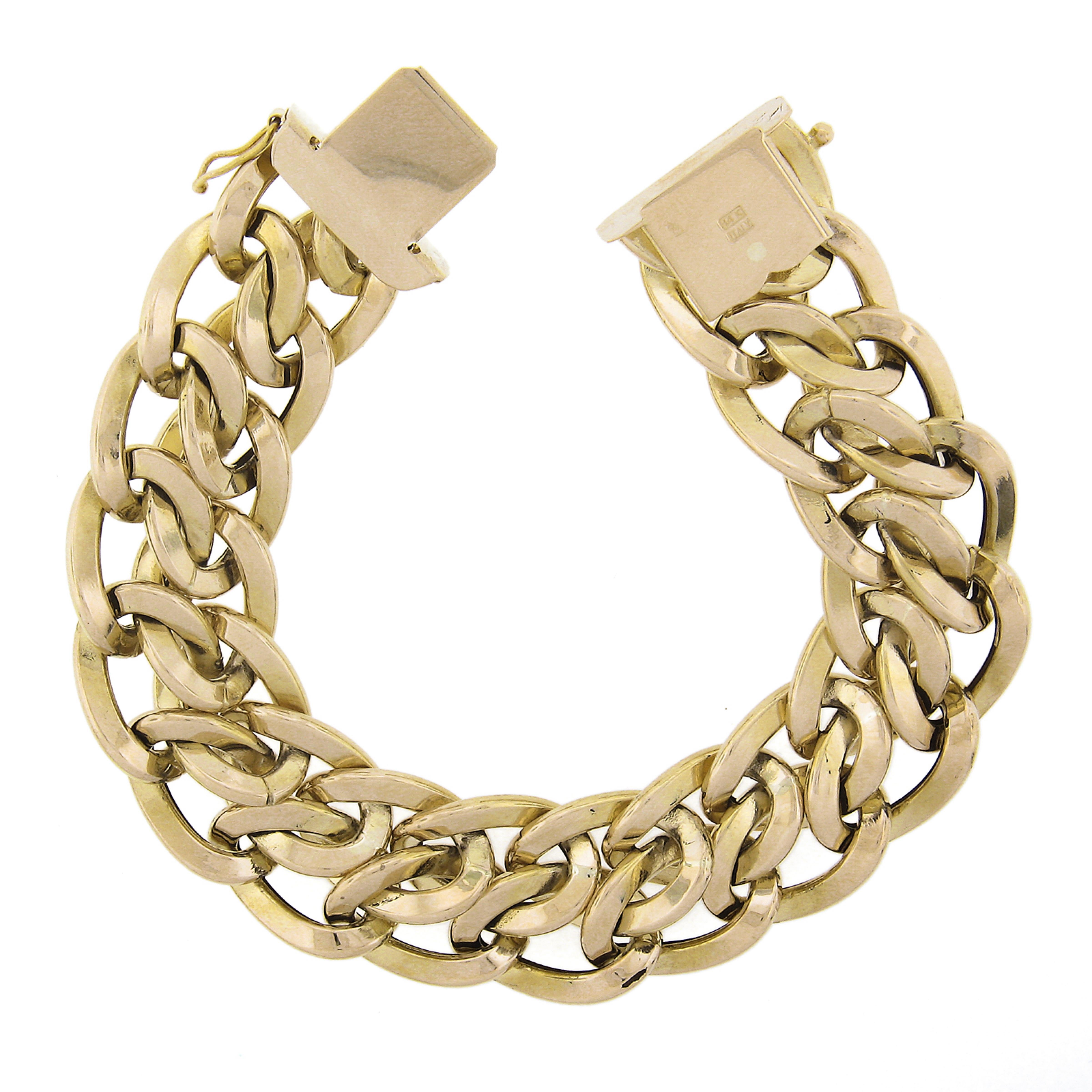 UnoAErre Bracelet italien à larges maillons imbriqués en or jaune massif 14 carats Pour femmes en vente