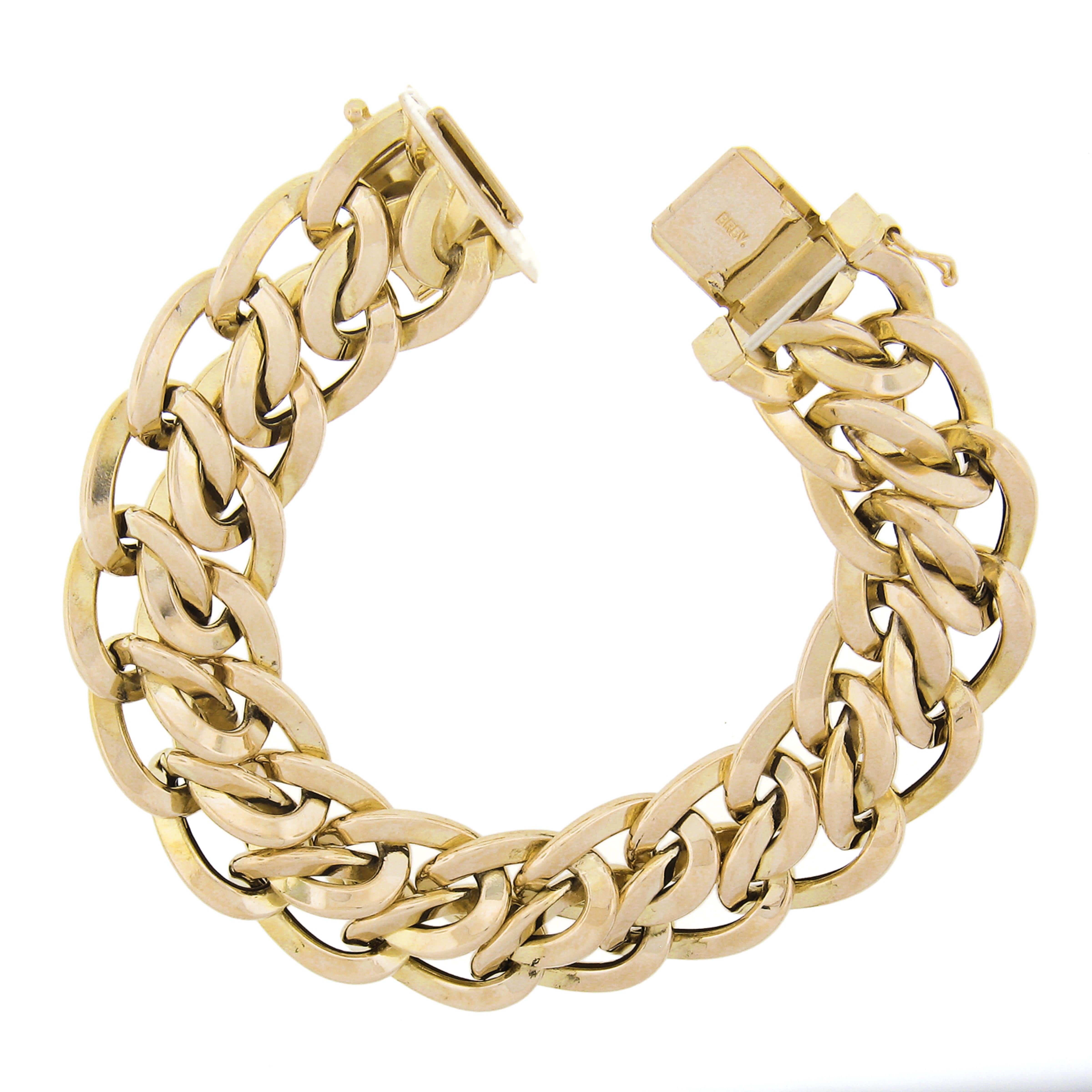 Italian UnoAErre Solid 14k Yellow Gold Wide Interlocking Link Statement Bracelet 1