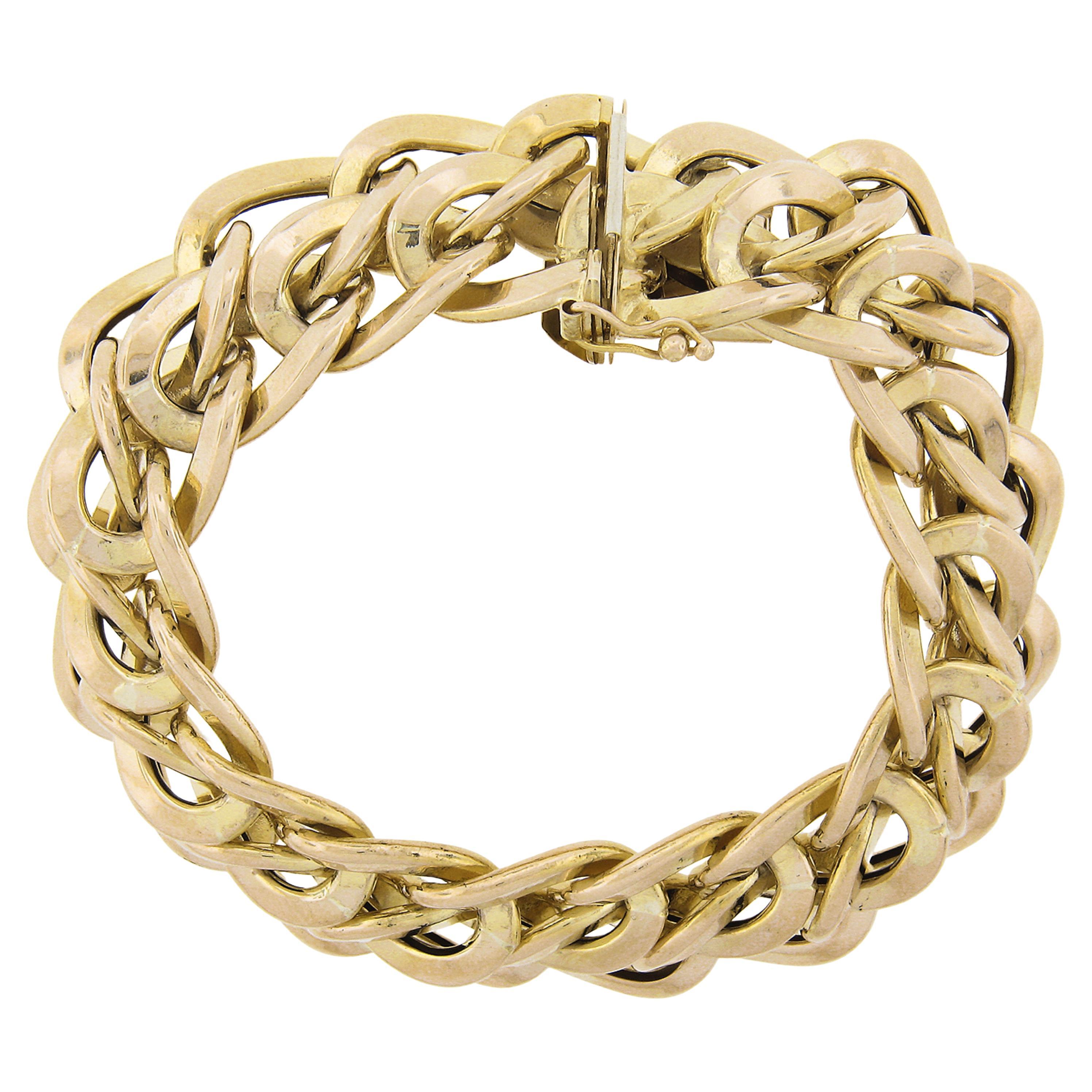 Italian UnoAErre Solid 14k Yellow Gold Wide Interlocking Link Statement Bracelet For Sale