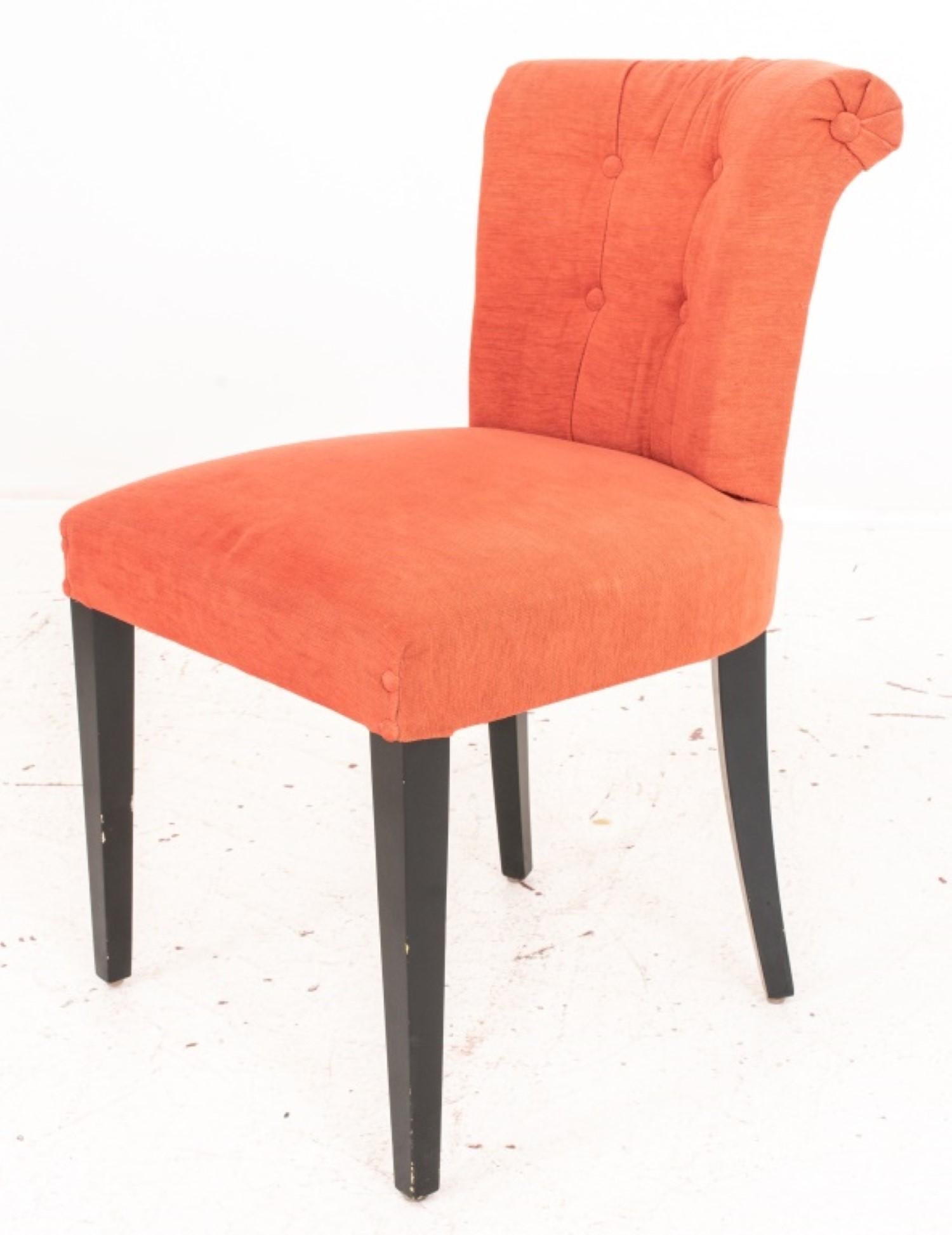 
The dimensions for the Italian upholstered scroll back side or dining chairs are as follows:

Height: 32
