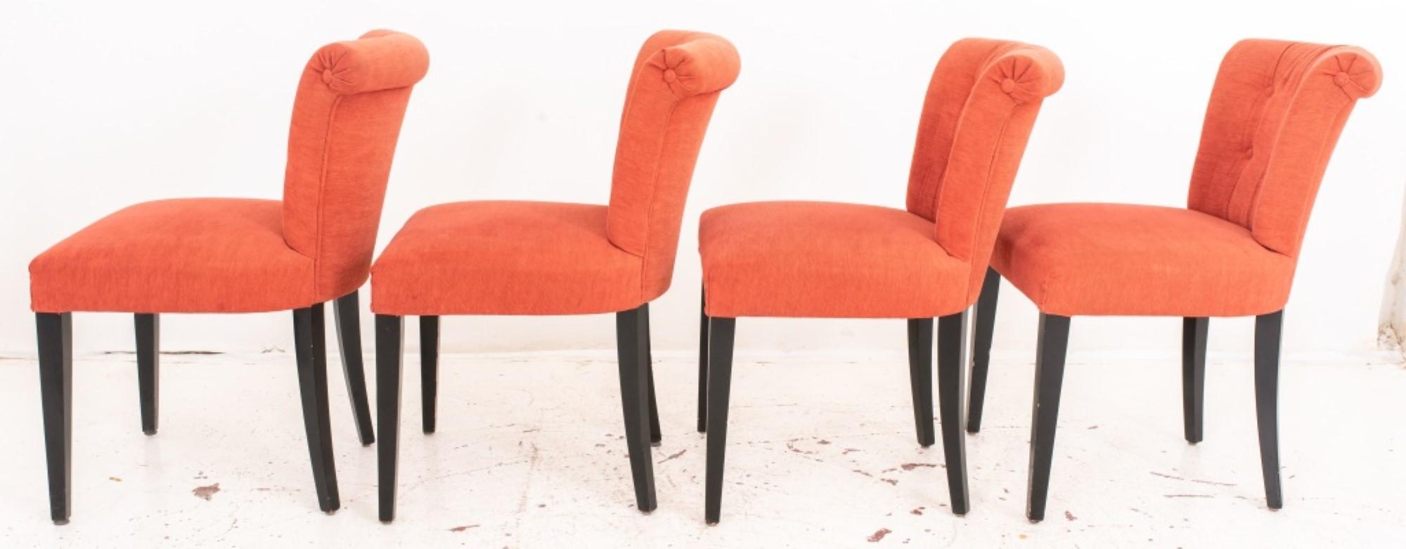 20th Century Italian upholstered scroll back side or  dining chairs, 4, each with scrolling c For Sale