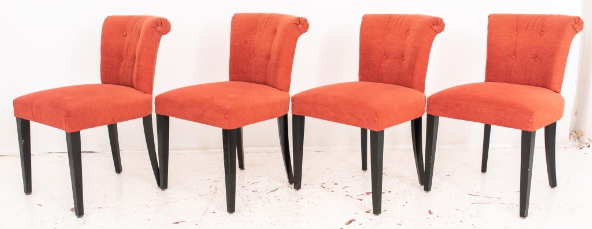 Italian upholstered scroll back side or  dining chairs, 4, each with scrolling c For Sale 3