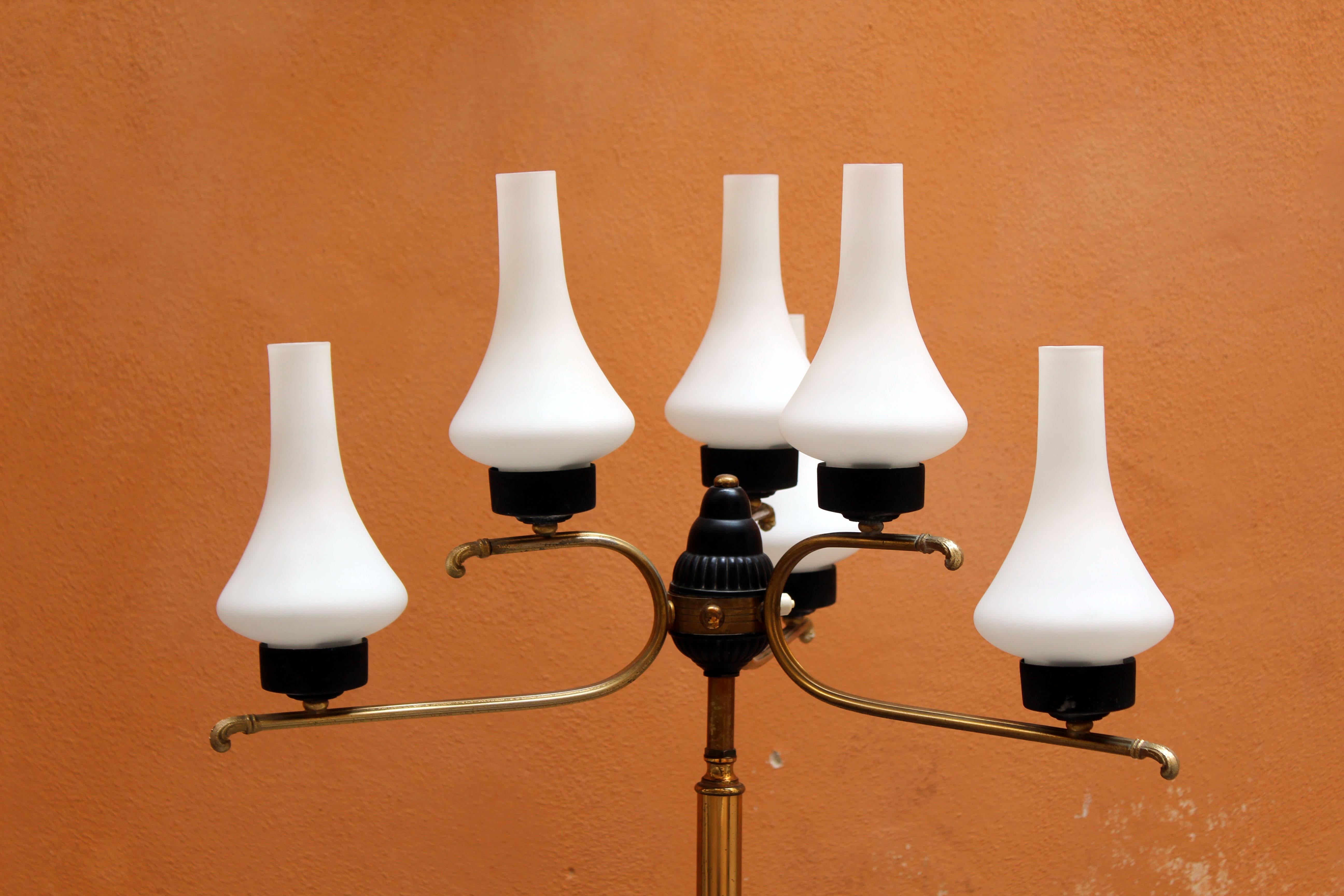 Italian Uplighter Floor Lamp in Opaline Glass, 1950s 12