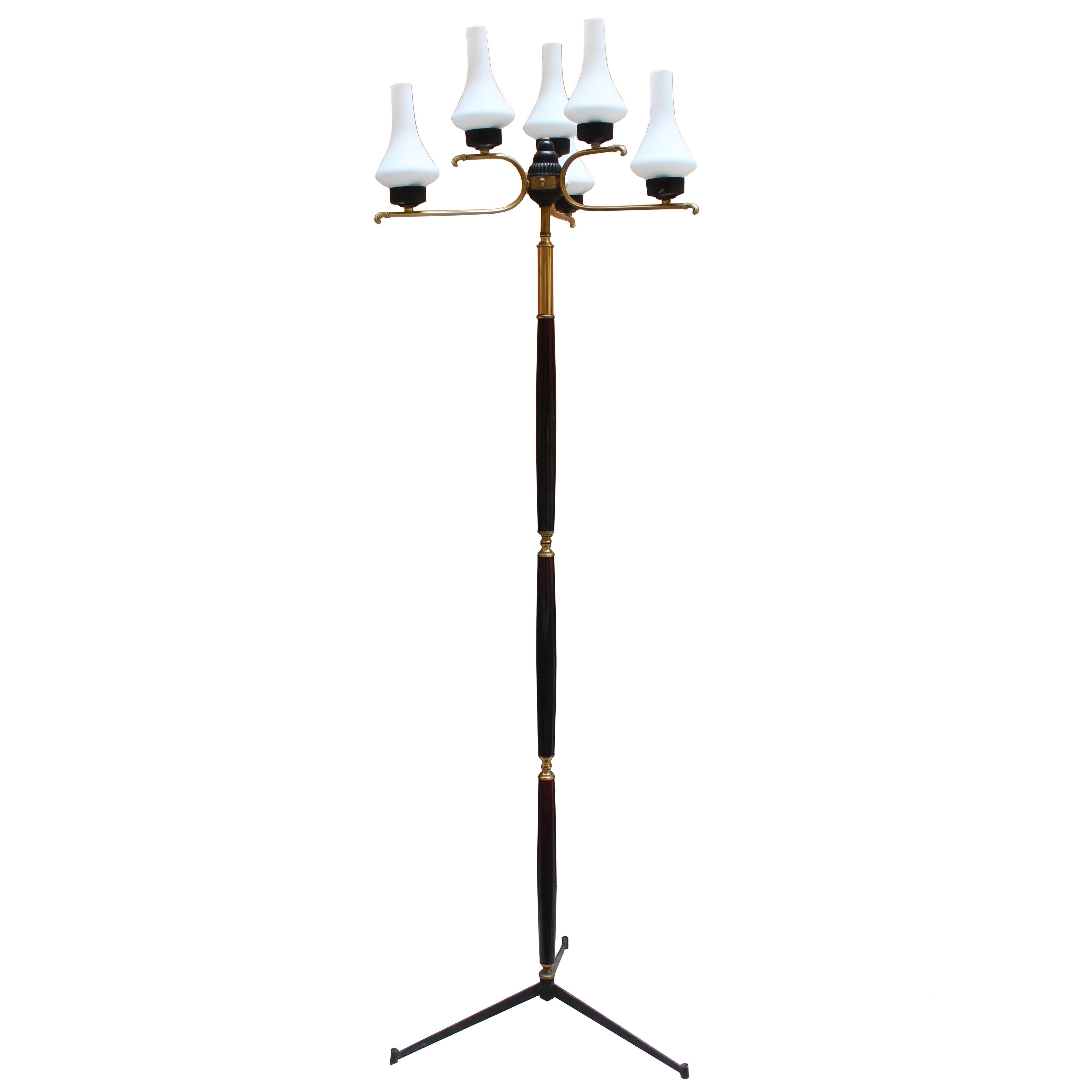 Italian Uplighter Floor Lamp in Opaline Glass, 1950s