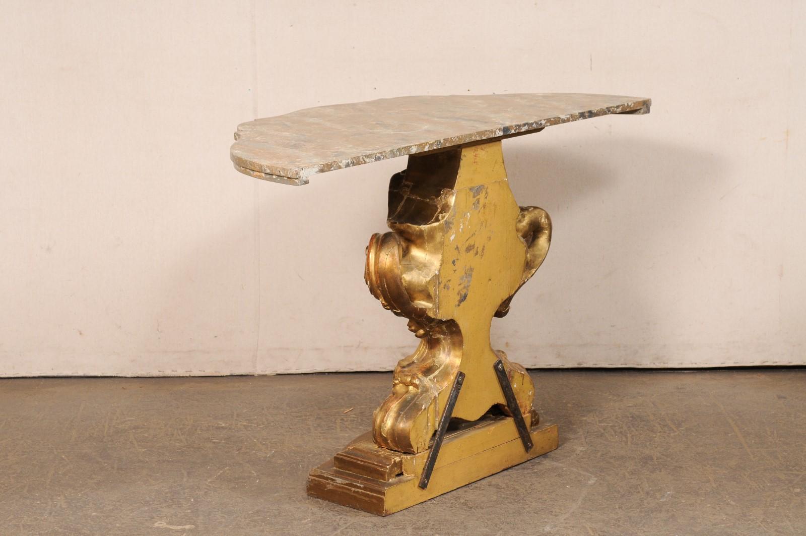 Italian Urn-Carved Gilt Pedestal Console Table, Late 18th C. For Sale 5