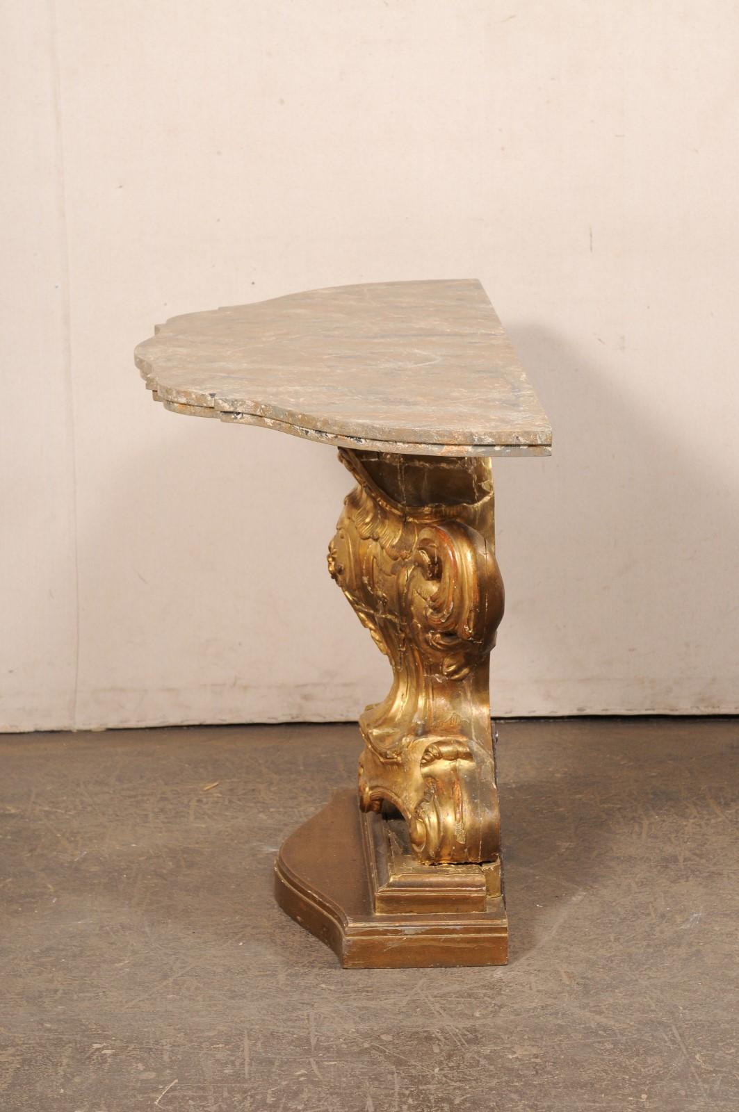 Italian Urn-Carved Gilt Pedestal Console Table, Late 18th C. For Sale 6