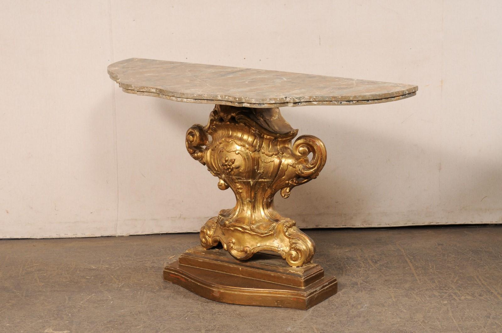 Italian Urn-Carved Gilt Pedestal Console Table, Late 18th C. For Sale 7