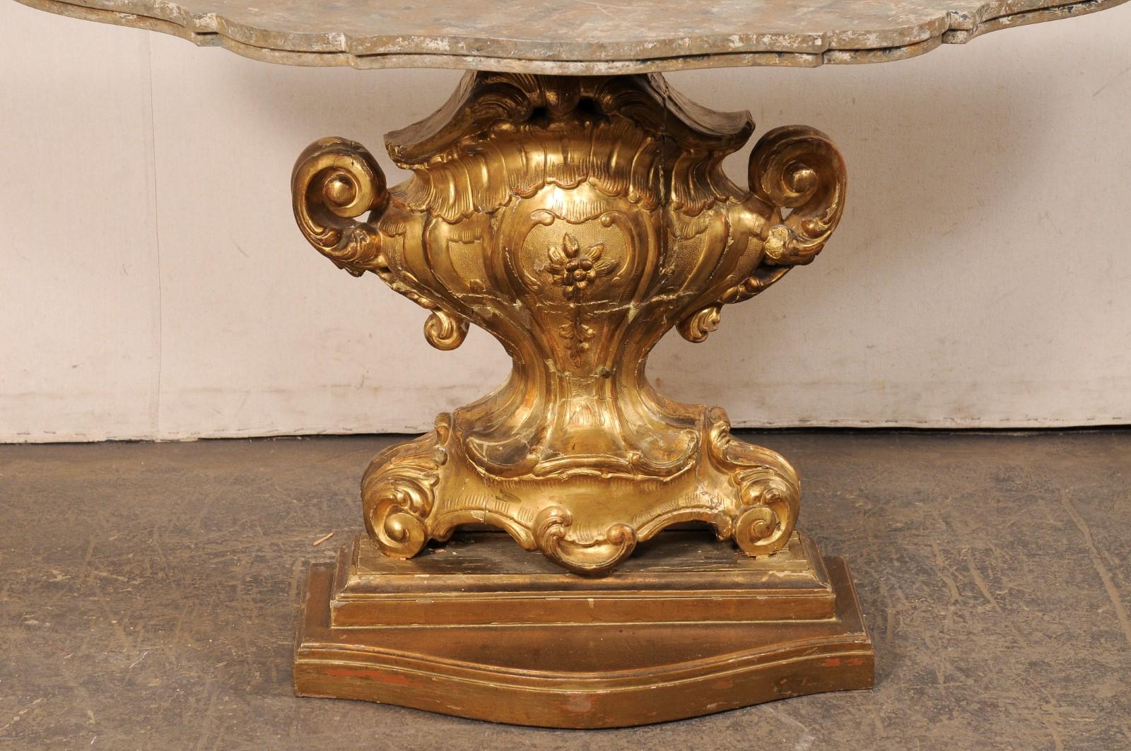 Italian Urn-Carved Gilt Pedestal Console Table, Late 18th C. In Good Condition For Sale In Atlanta, GA