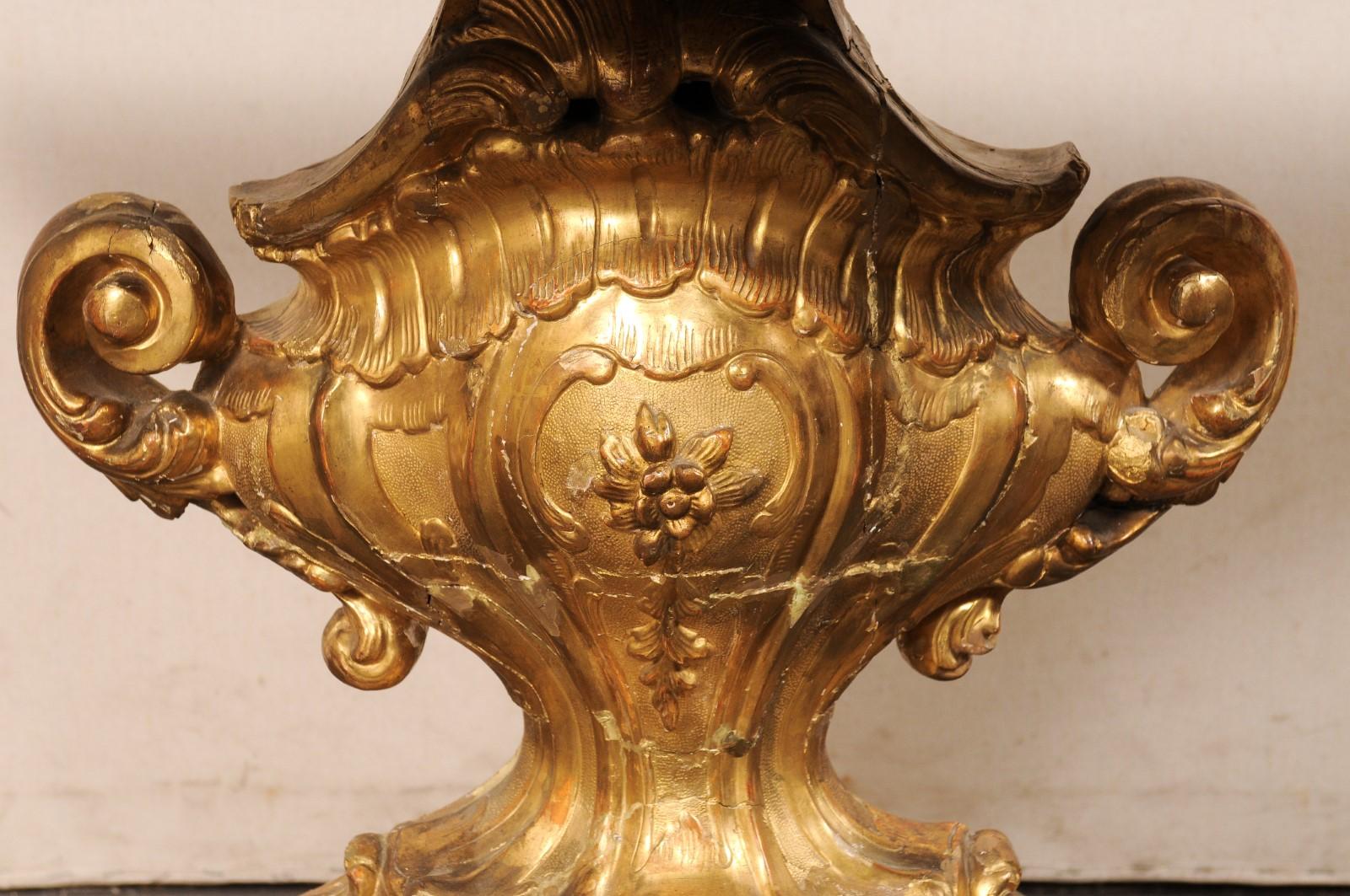 19th Century Italian Urn-Carved Gilt Pedestal Console Table, Late 18th C. For Sale