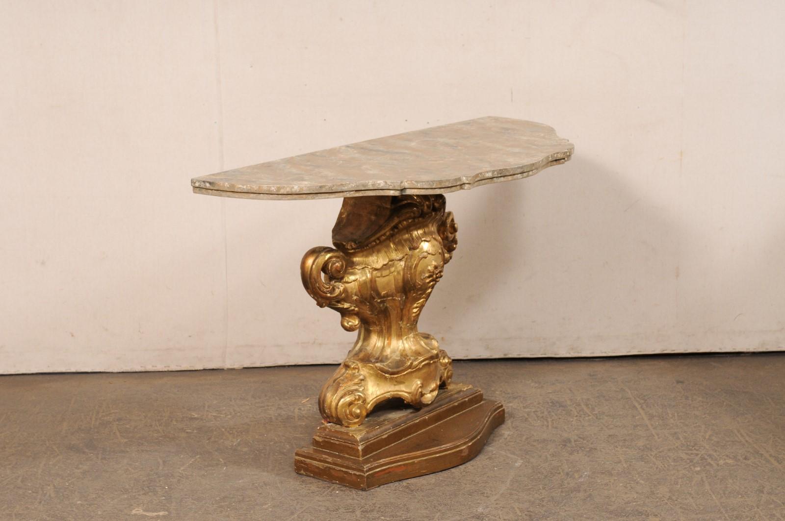 Italian Urn-Carved Gilt Pedestal Console Table, Late 18th C. For Sale 1