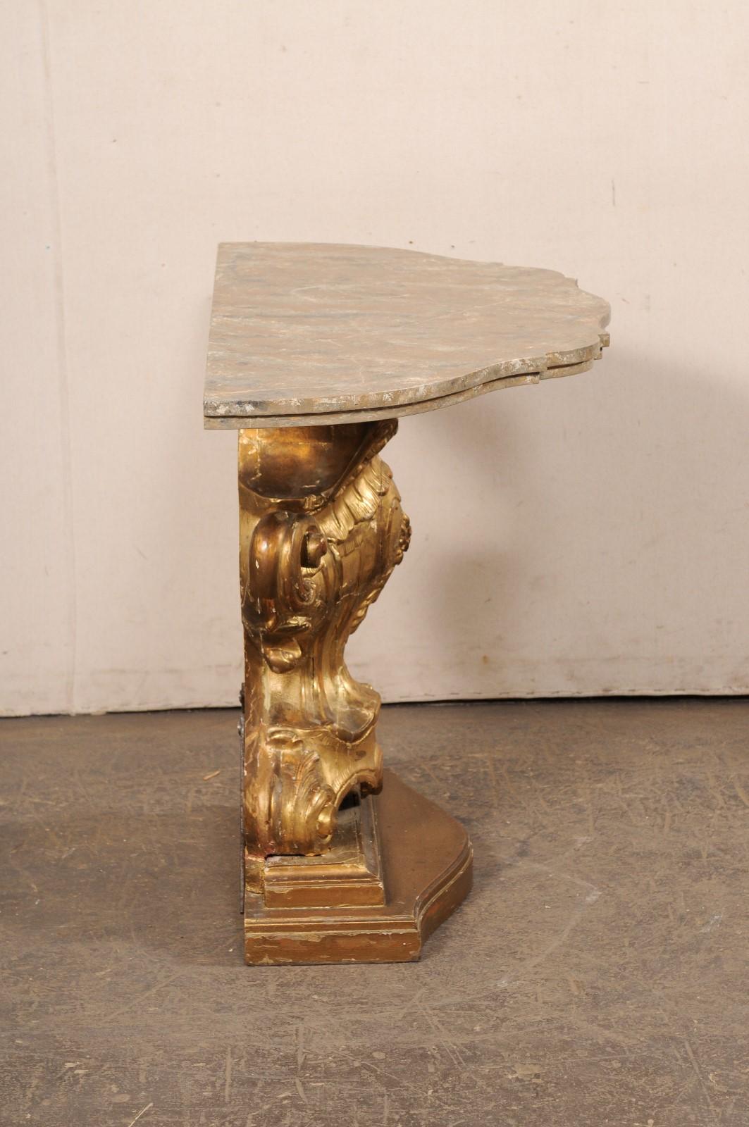 Italian Urn-Carved Gilt Pedestal Console Table, Late 18th C. For Sale 2