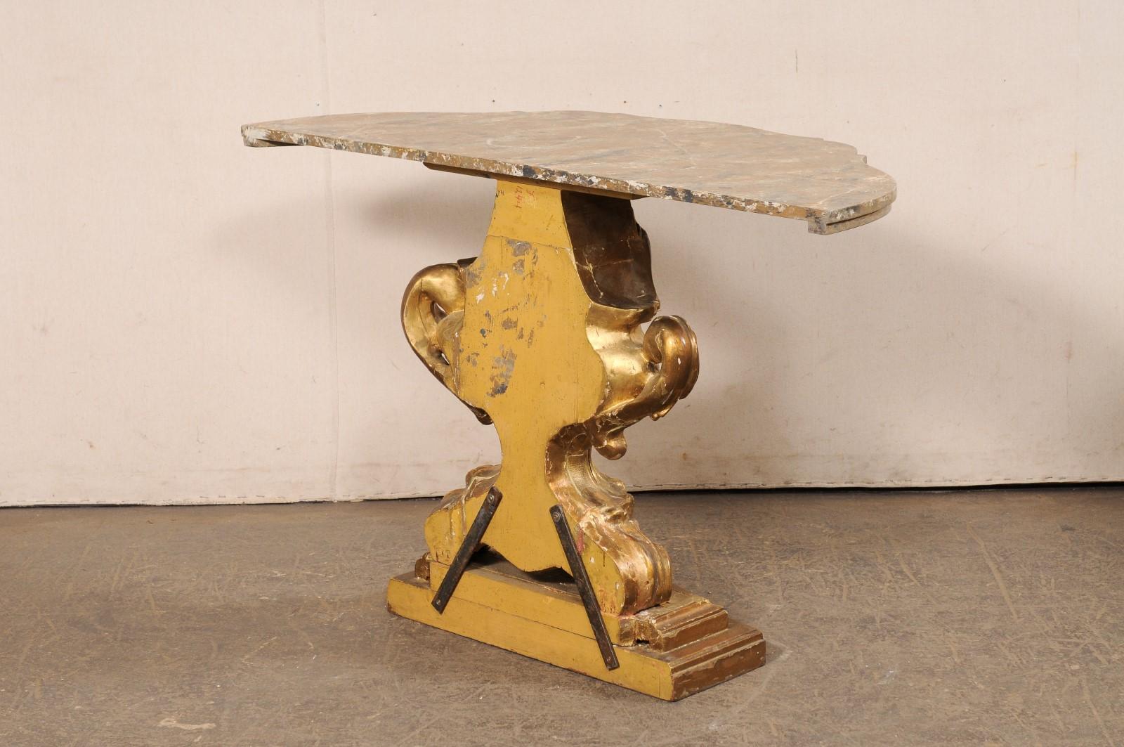 Italian Urn-Carved Gilt Pedestal Console Table, Late 18th C. For Sale 3