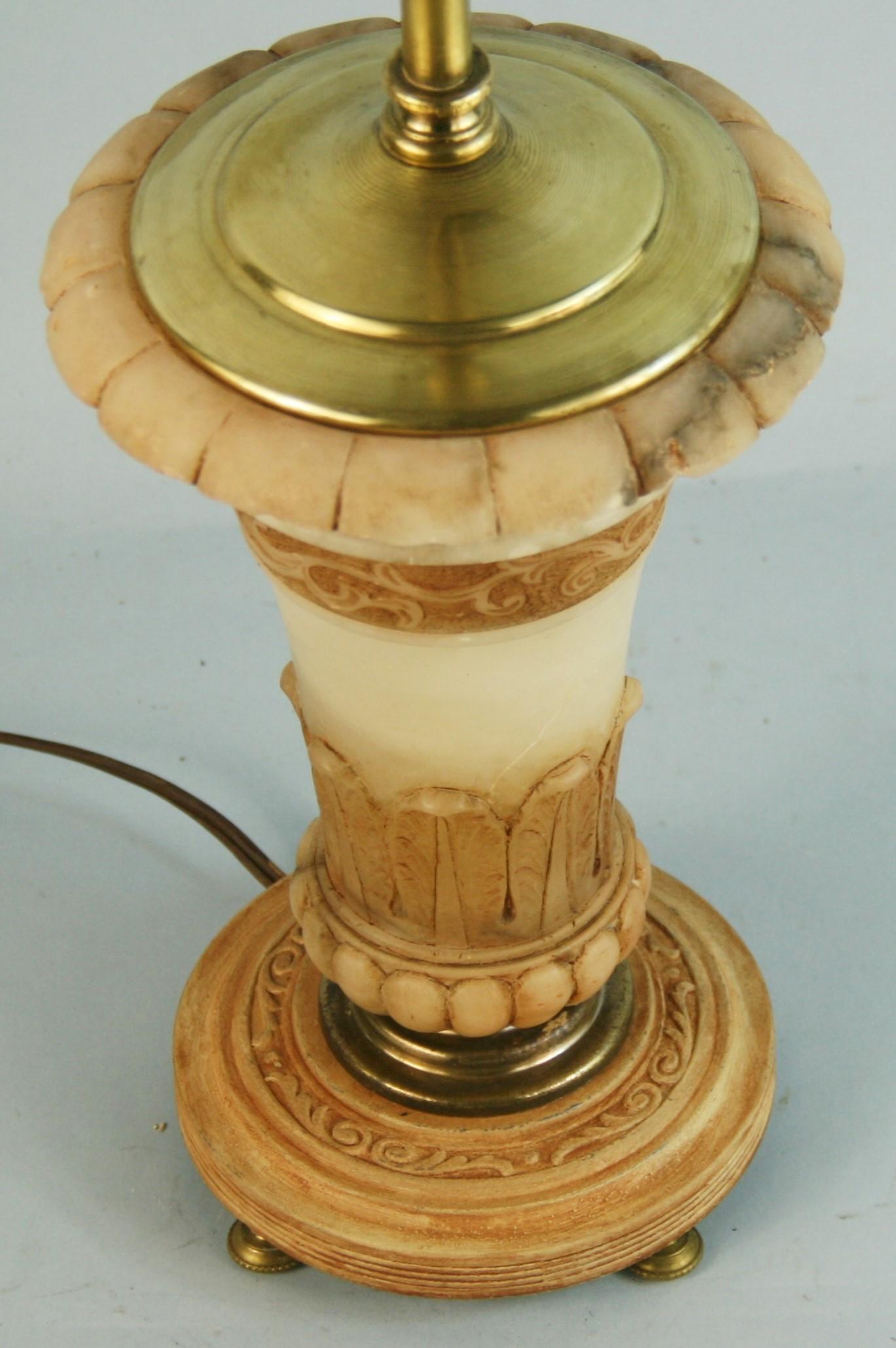 Italian Urn Shaped Hand Carved Alabaster Lamp 1940's For Sale 3