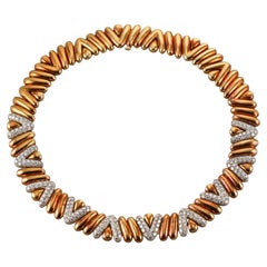 Italian V Motif Yellow Gold Diamond Necklace