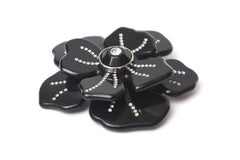 Valentino Black Resin and Rhinestone Flower Brooch Pin