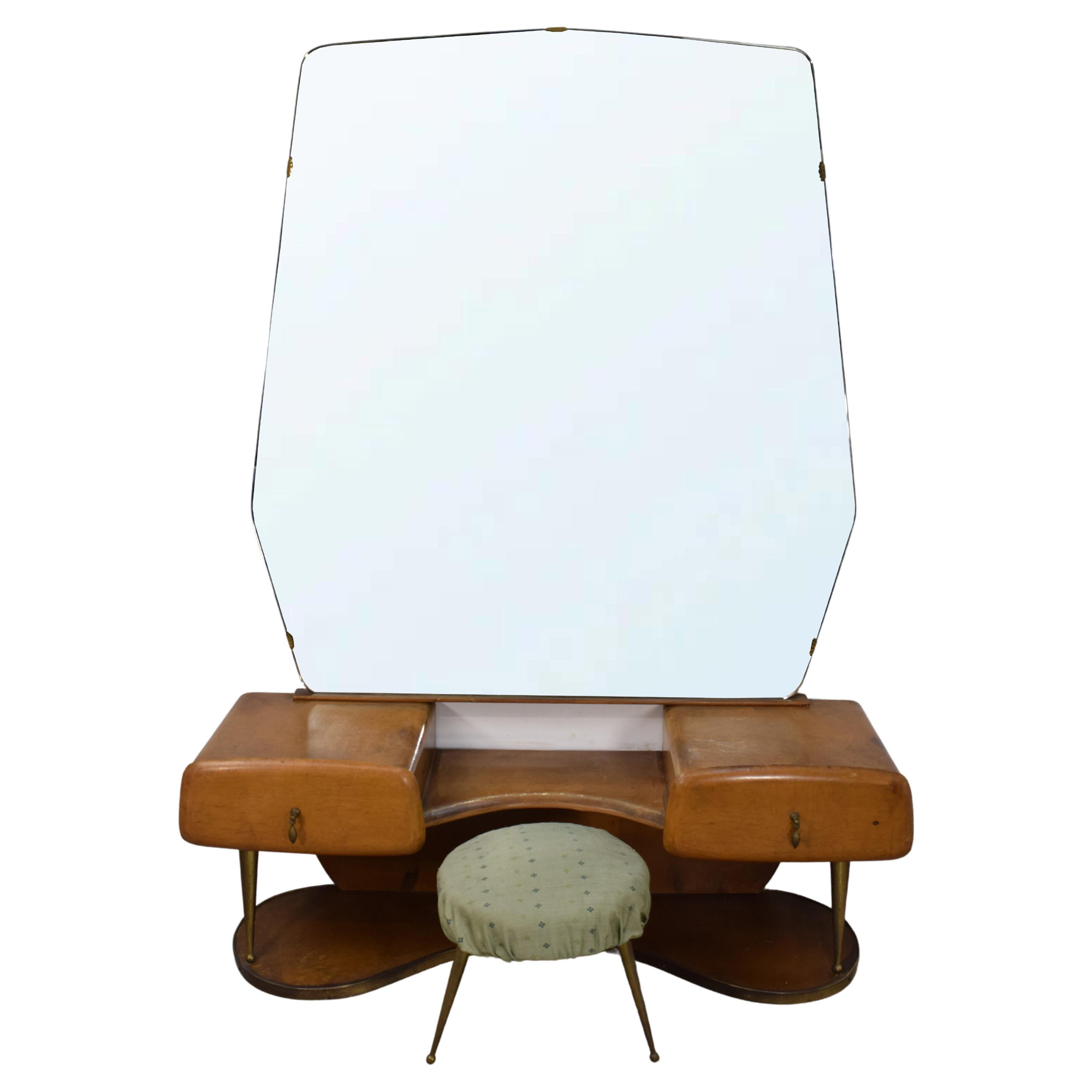 Italian Vanities Table with Mirror and Stool, 1950s For Sale