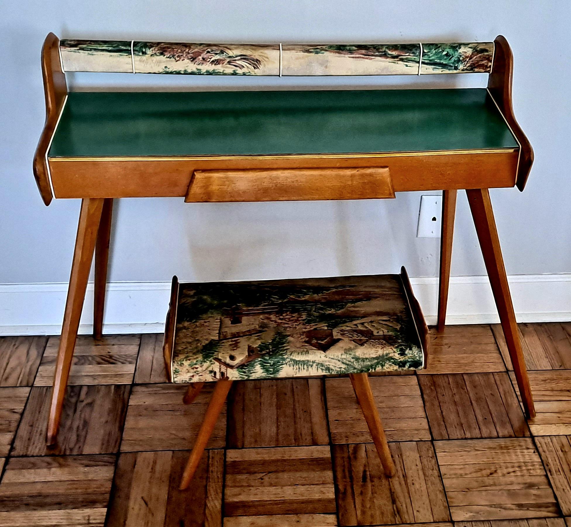 Mid-Century Modern Italian Vanity and the Stool from 1950 s  For Sale
