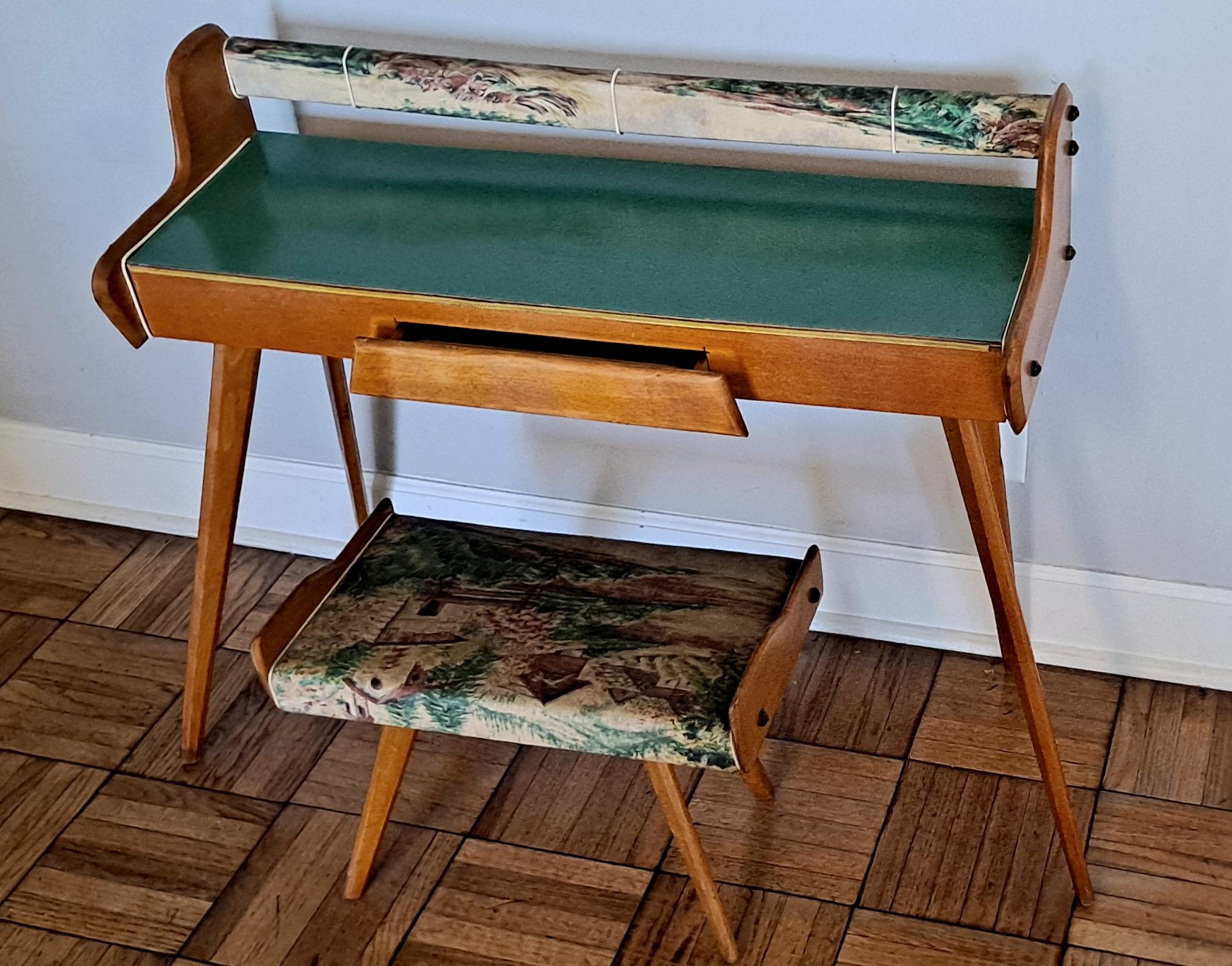 Hand-Crafted Italian Vanity and the Stool from 1950 s  For Sale