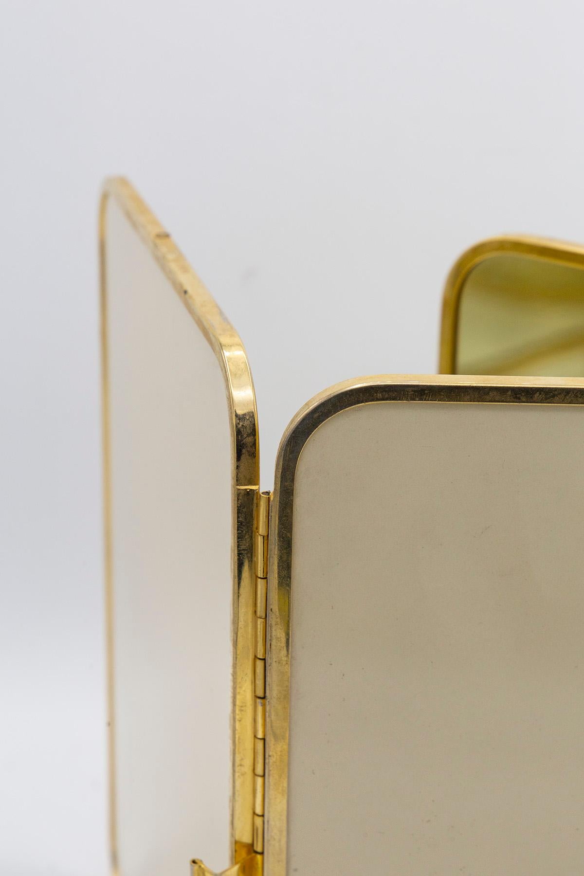 Italian Vanity Mirror Triptych in Brass and Formica For Sale 5