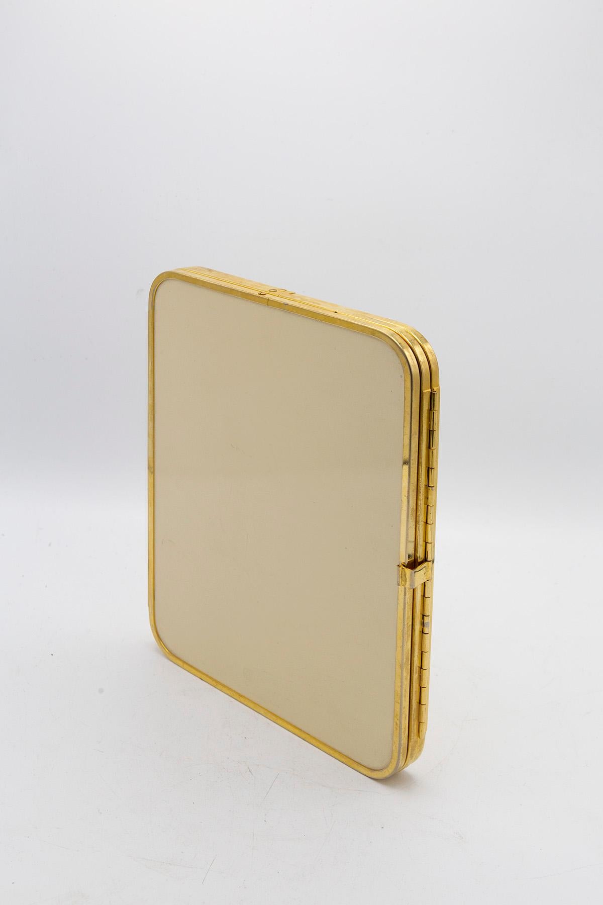 Italian Vanity Mirror Triptych in Brass and Formica In Good Condition For Sale In Milano, IT