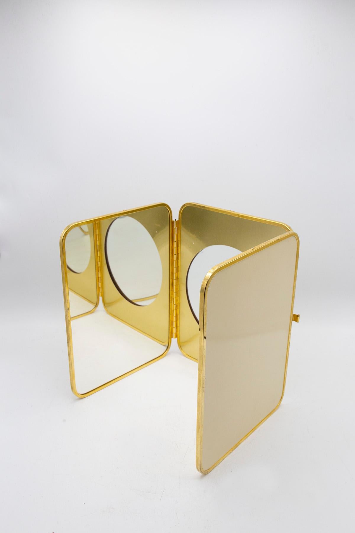 Italian Vanity Mirror Triptych in Brass and Formica For Sale 2