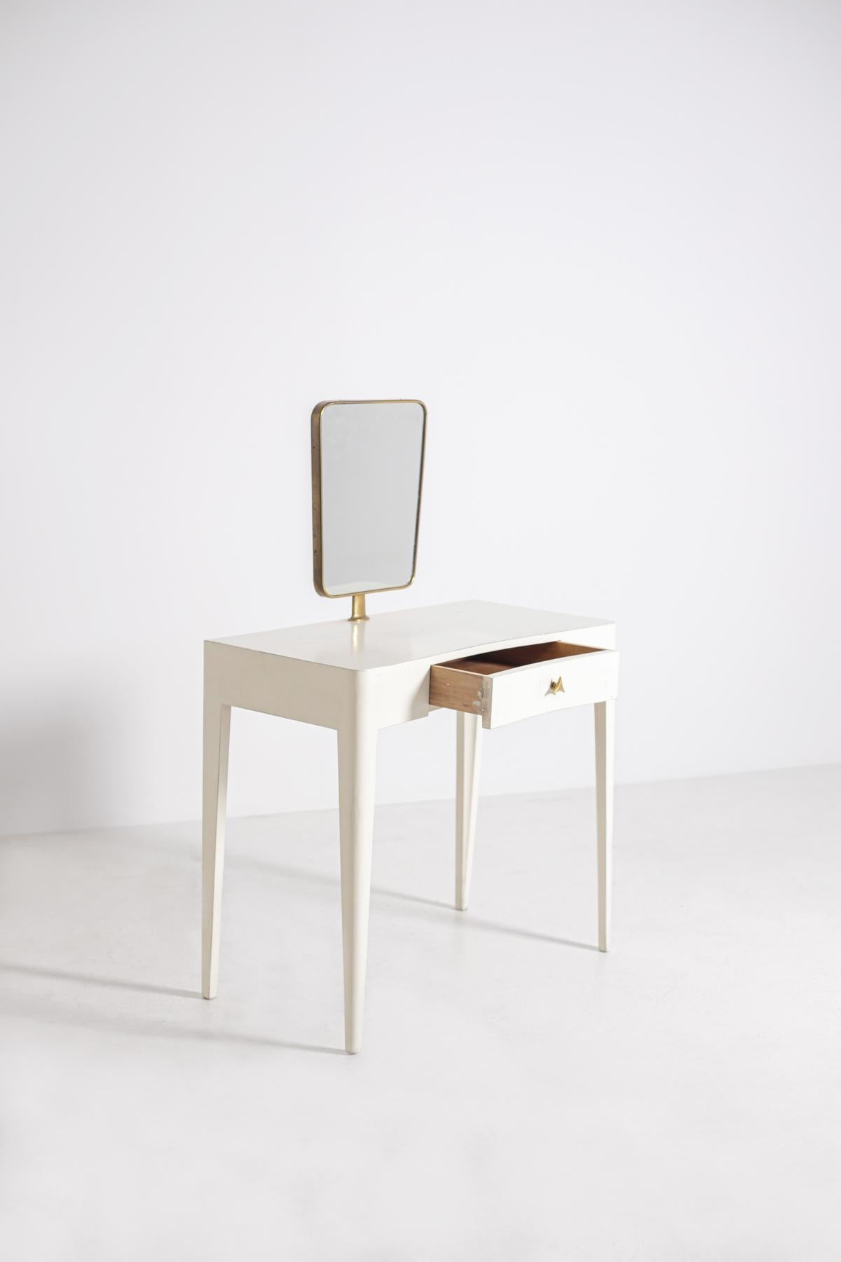 Italian Vanity Mirror White in Brass and Wood Attributed to Gio Ponti, 1950s 5