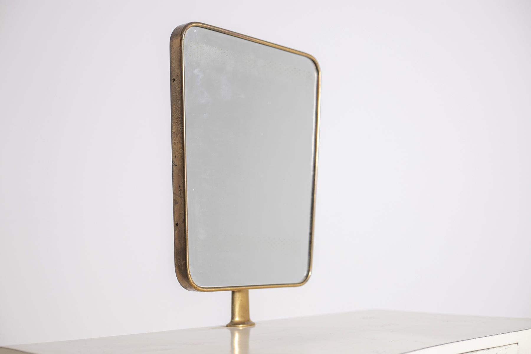 Italian Vanity Mirror White in Brass and Wood Attributed to Gio Ponti, 1950s 7