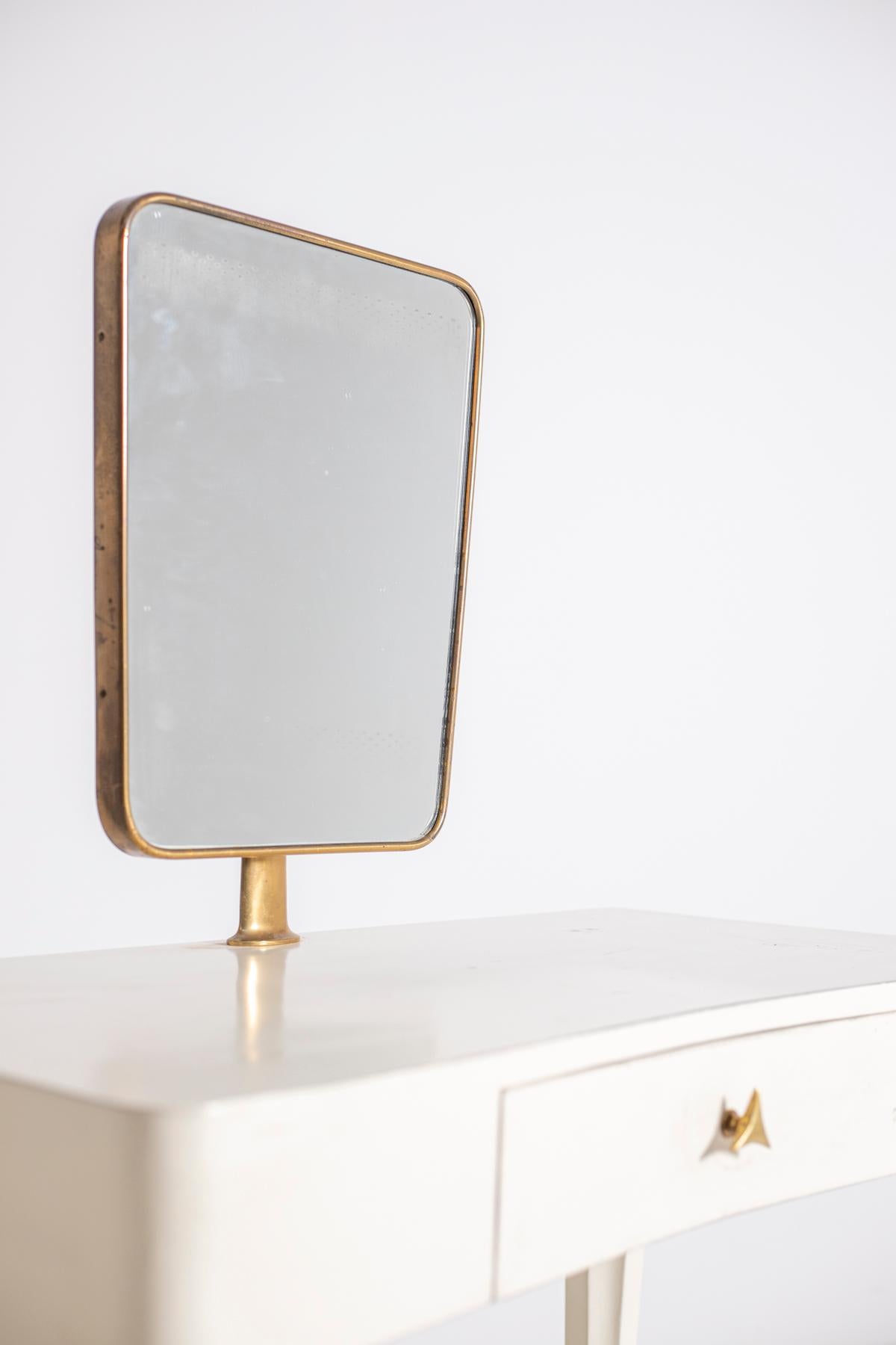 Italian Vanity Mirror White in Brass and Wood Attributed to Gio Ponti, 1950s 8