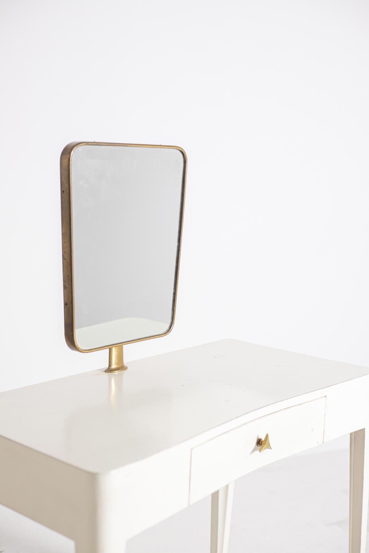 Italian Vanity Mirror White in Brass and Wood Attributed to Gio Ponti, 1950s In Good Condition In Milano, IT