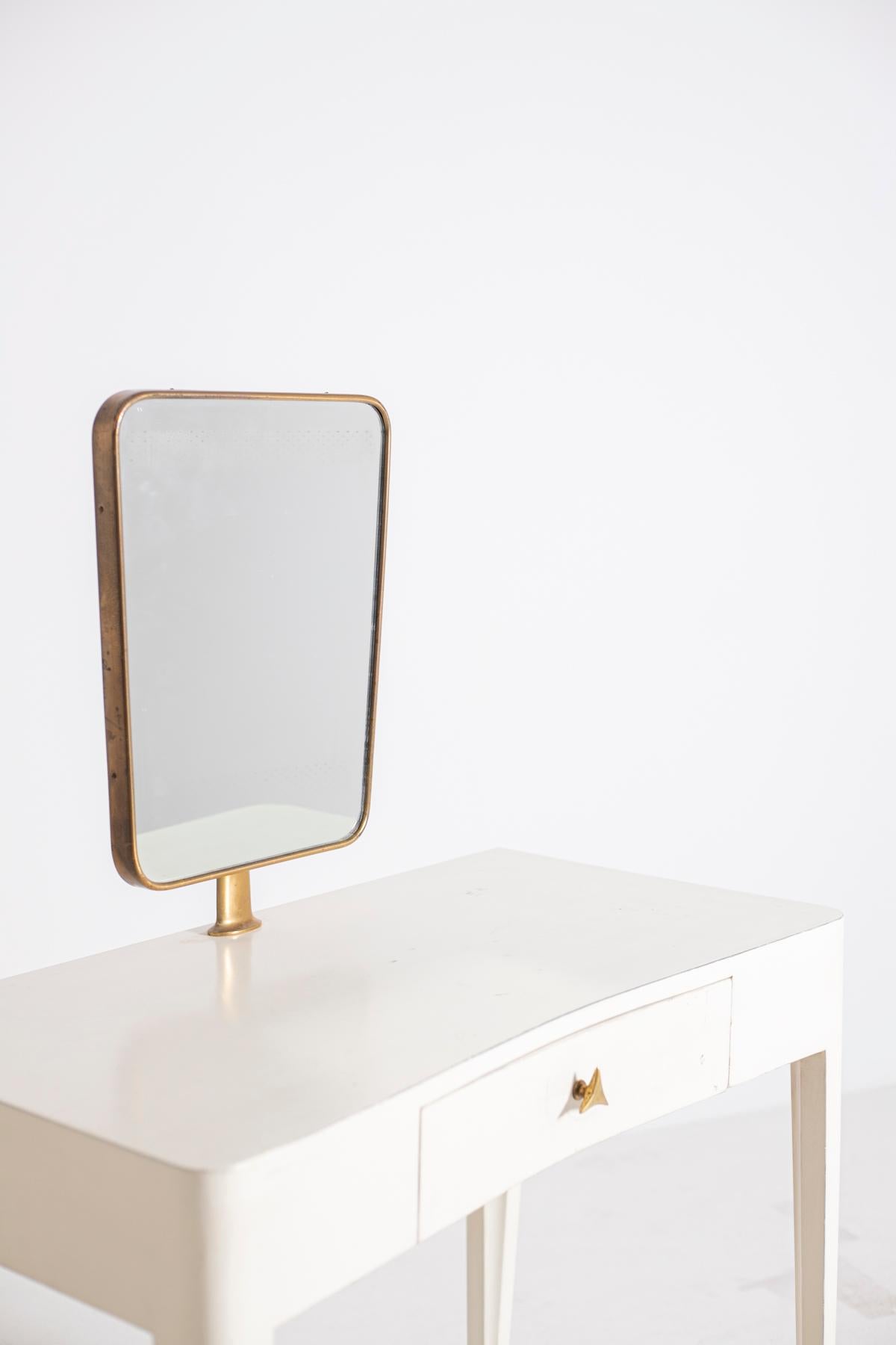 Mid-20th Century Italian Vanity Mirror White in Brass and Wood Attributed to Gio Ponti, 1950s