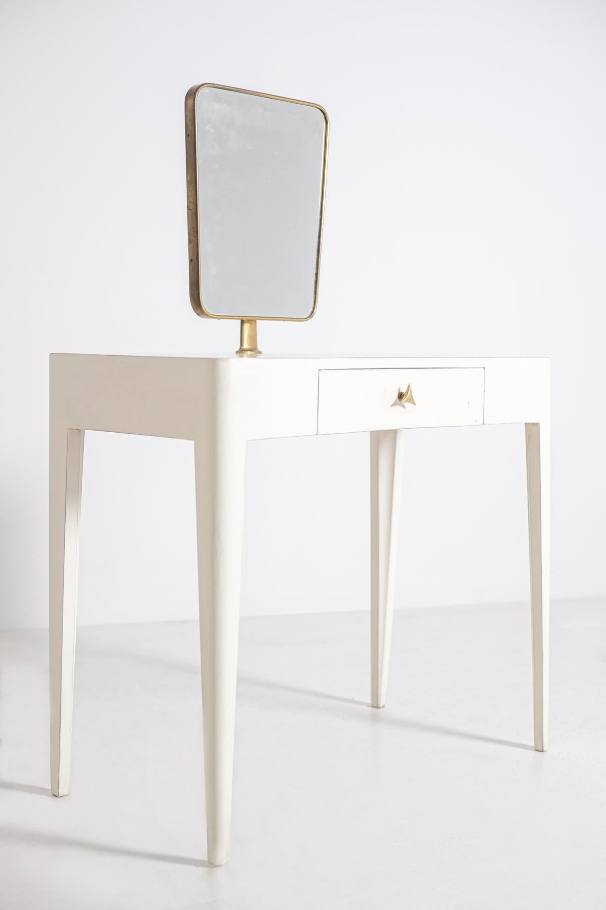 Italian Vanity Mirror White in Brass and Wood Attributed to Gio Ponti, 1950s 1