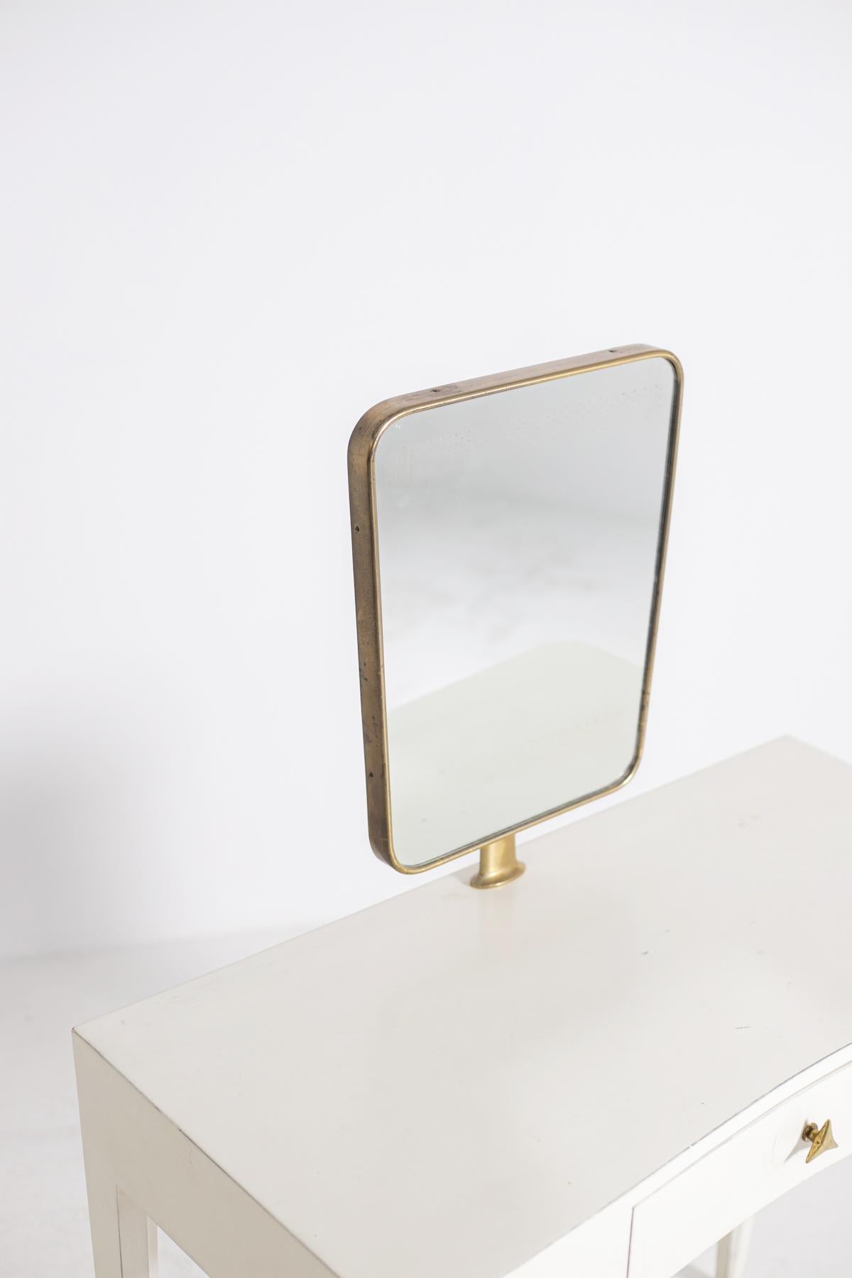 Italian Vanity Mirror White in Brass and Wood Attributed to Gio Ponti, 1950s 2