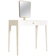 Italian Vanity Mirror White in Brass and Wood Attributed to Gio Ponti, 1950s