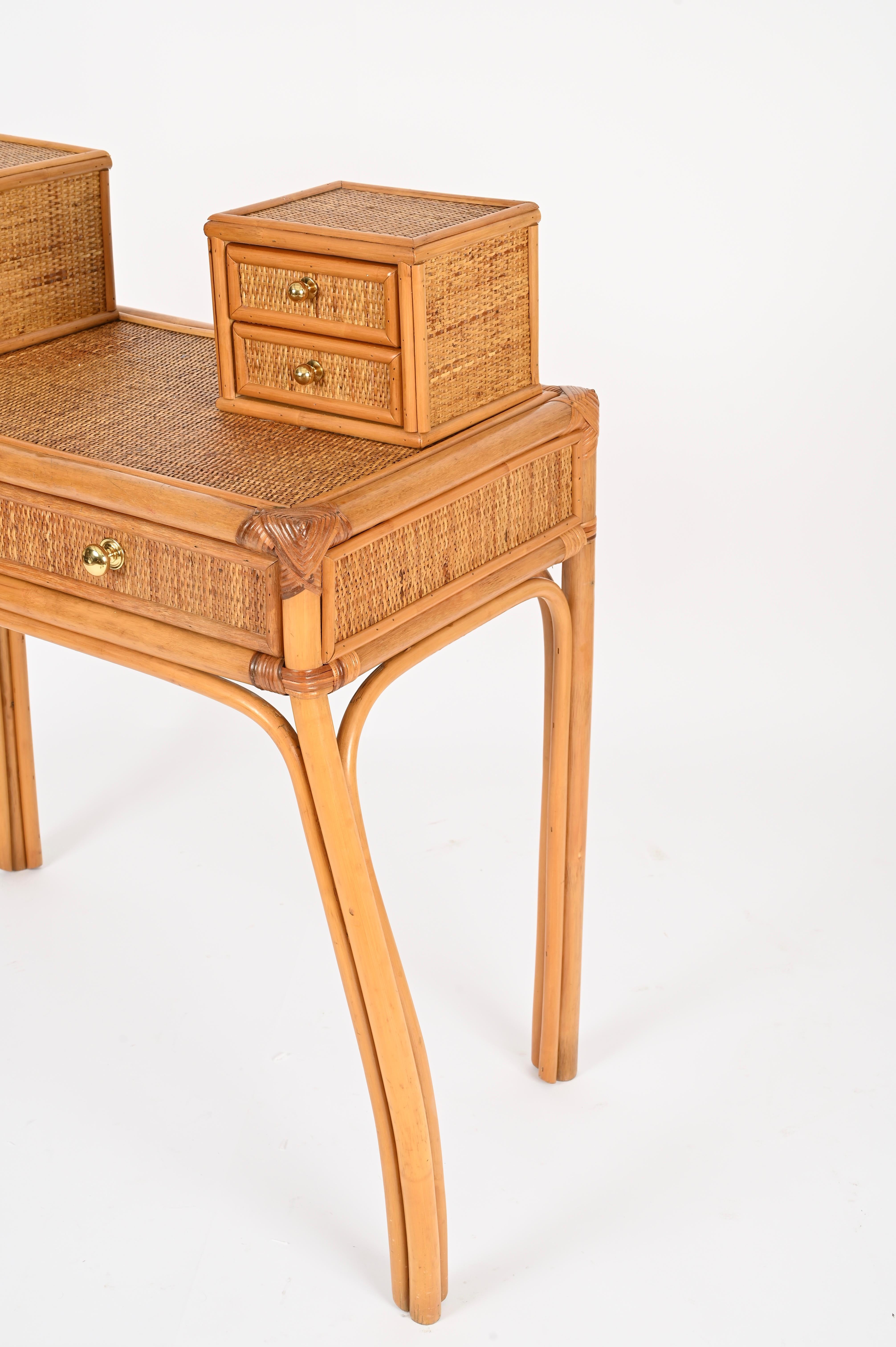 Italian Vanity or Console Table in Bamboo and Rattan by Vivai del Sud, 1970s For Sale 4