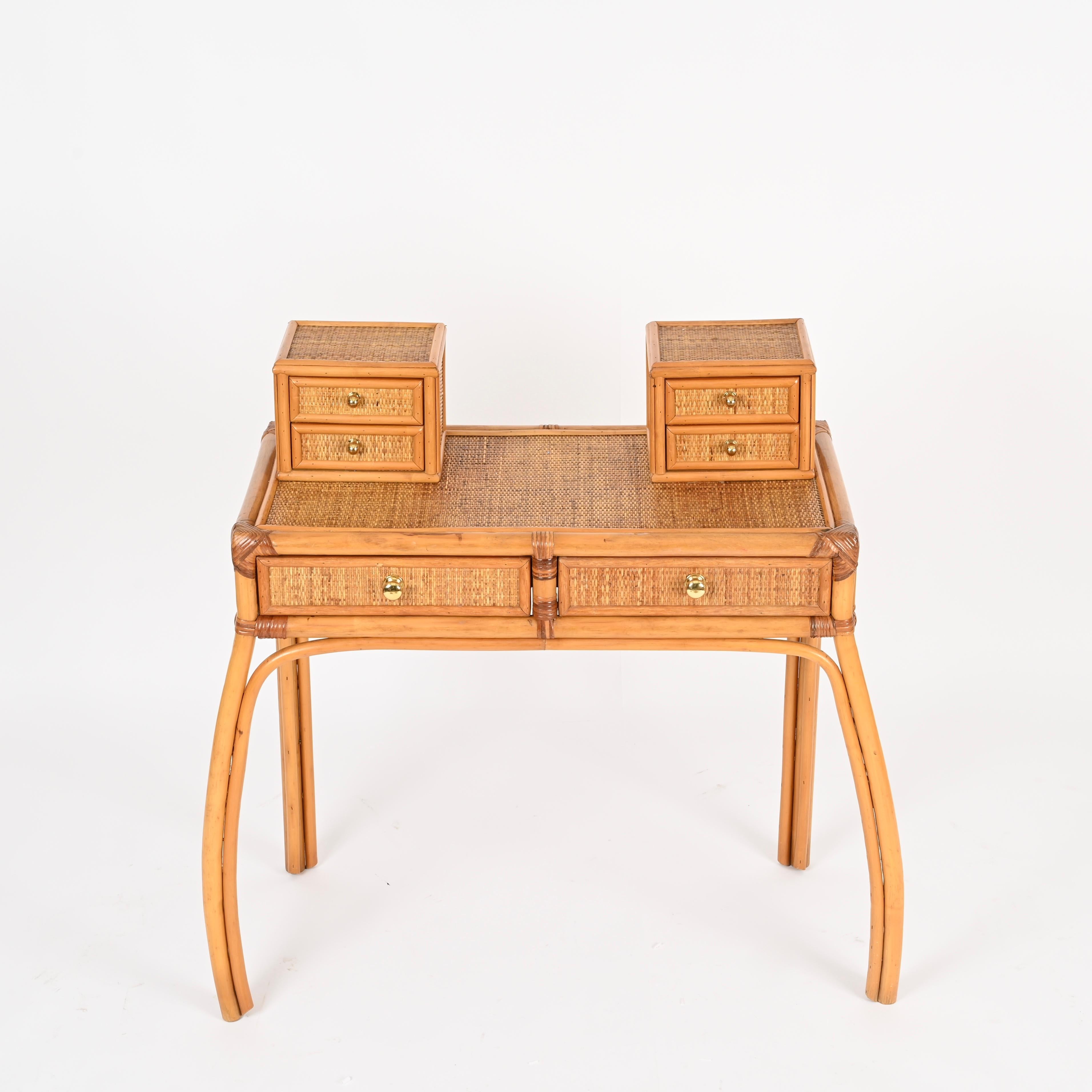 Italian Vanity or Console Table in Bamboo and Rattan by Vivai del Sud, 1970s For Sale 5