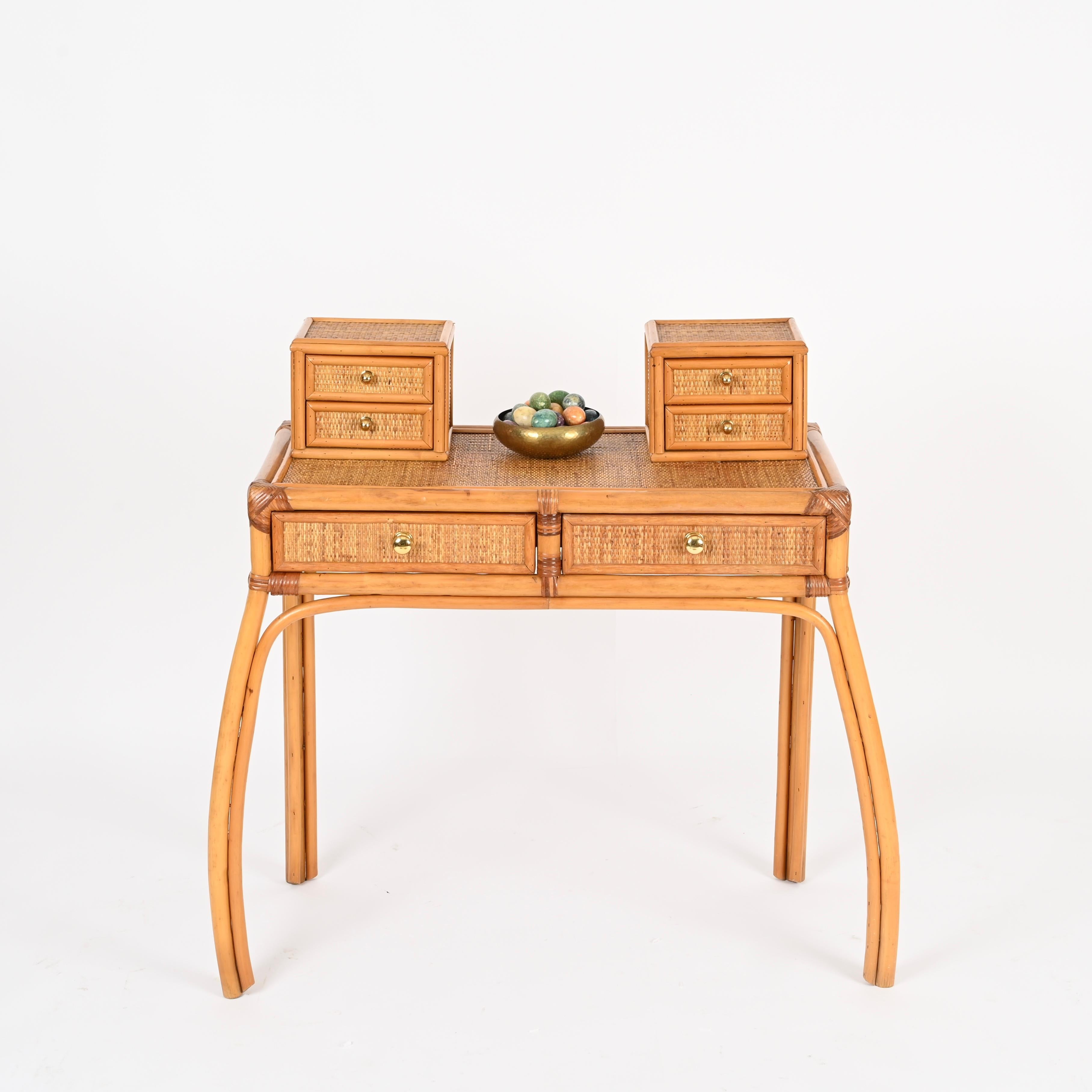 Italian Vanity or Console Table in Bamboo and Rattan by Vivai del Sud, 1970s For Sale 6