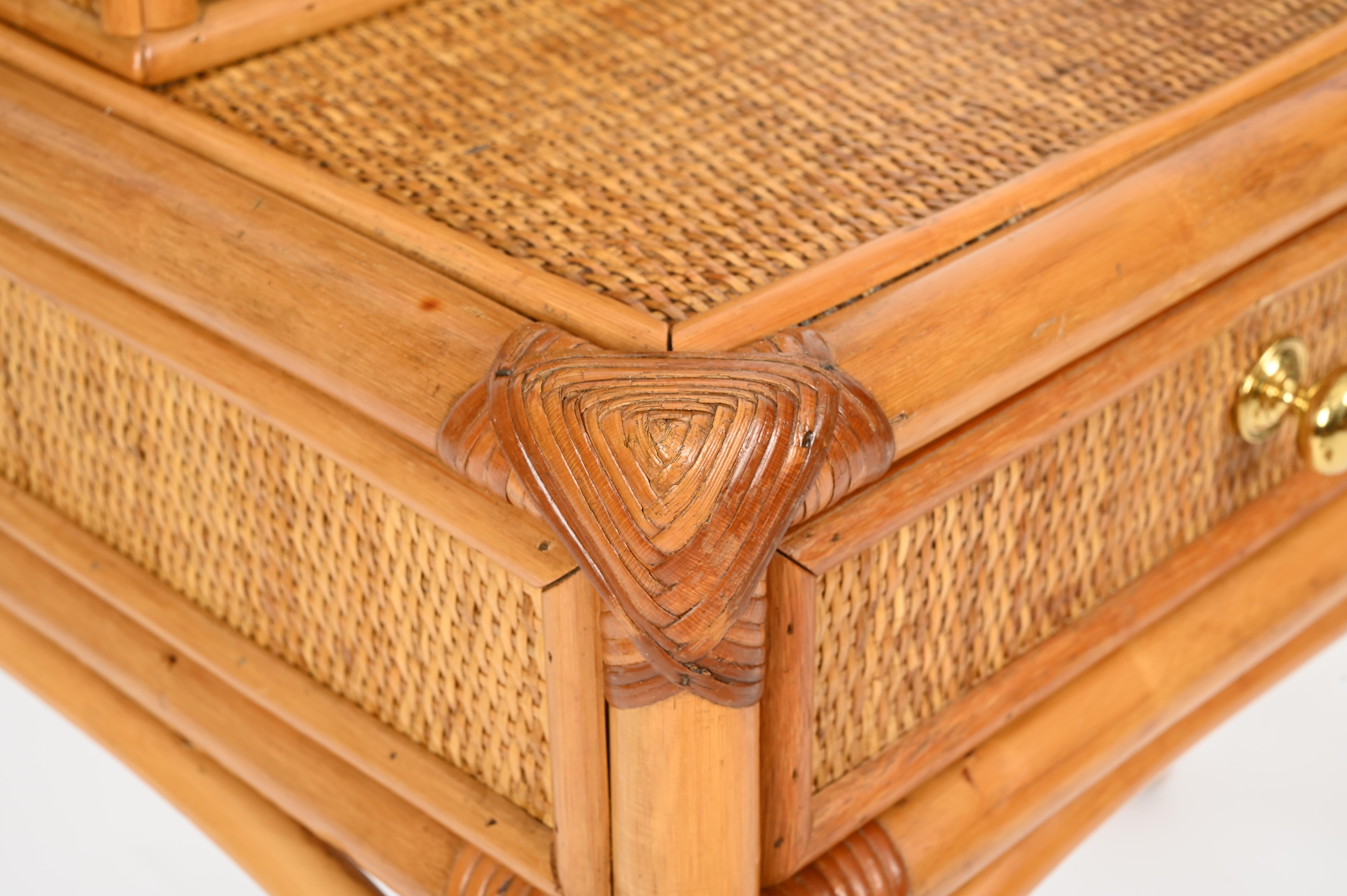 Italian Vanity or Console Table in Bamboo and Rattan by Vivai del Sud, 1970s For Sale 7