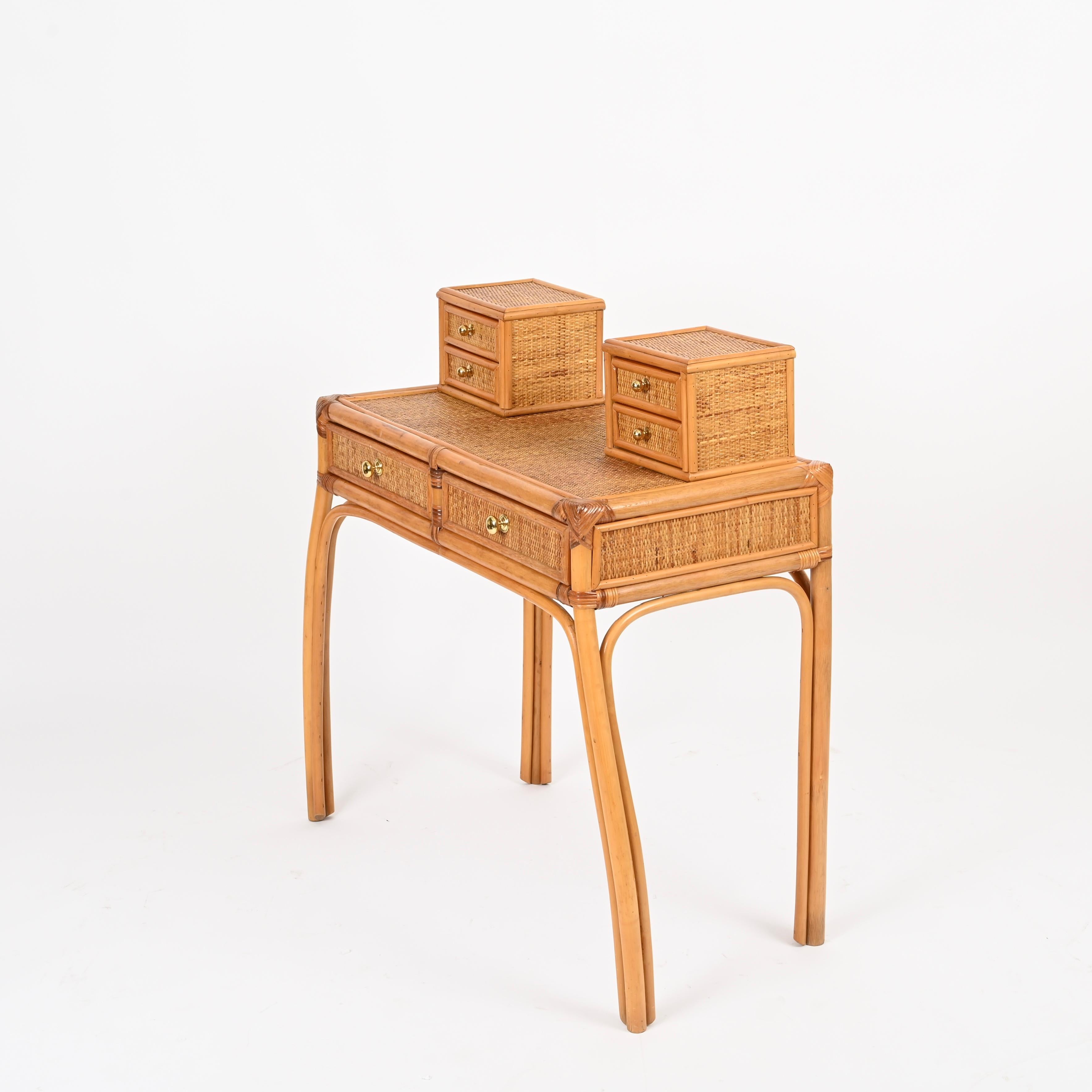Italian Vanity or Console Table in Bamboo and Rattan by Vivai del Sud, 1970s For Sale 8