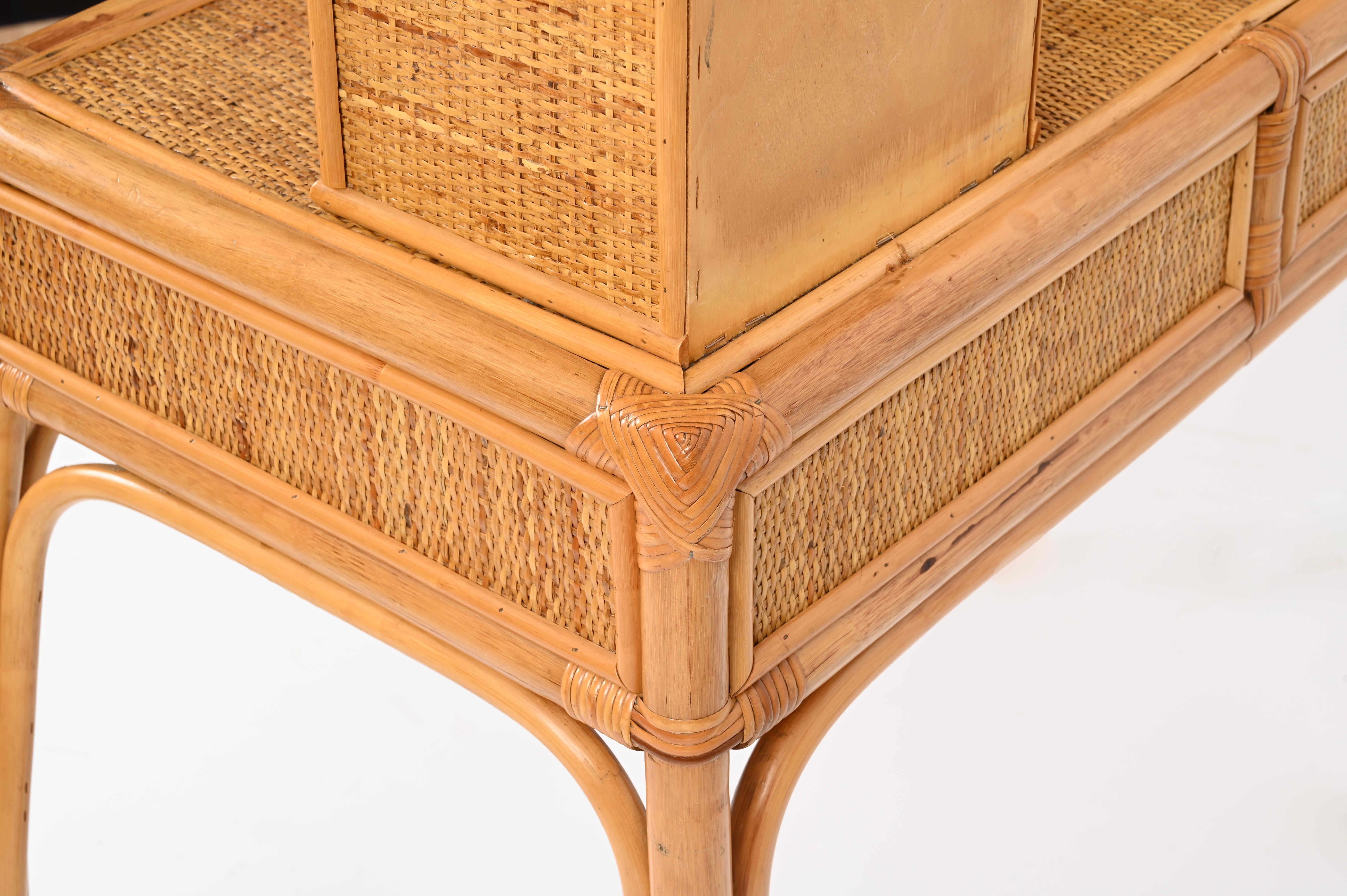 Italian Vanity or Console Table in Bamboo and Rattan by Vivai del Sud, 1970s For Sale 9