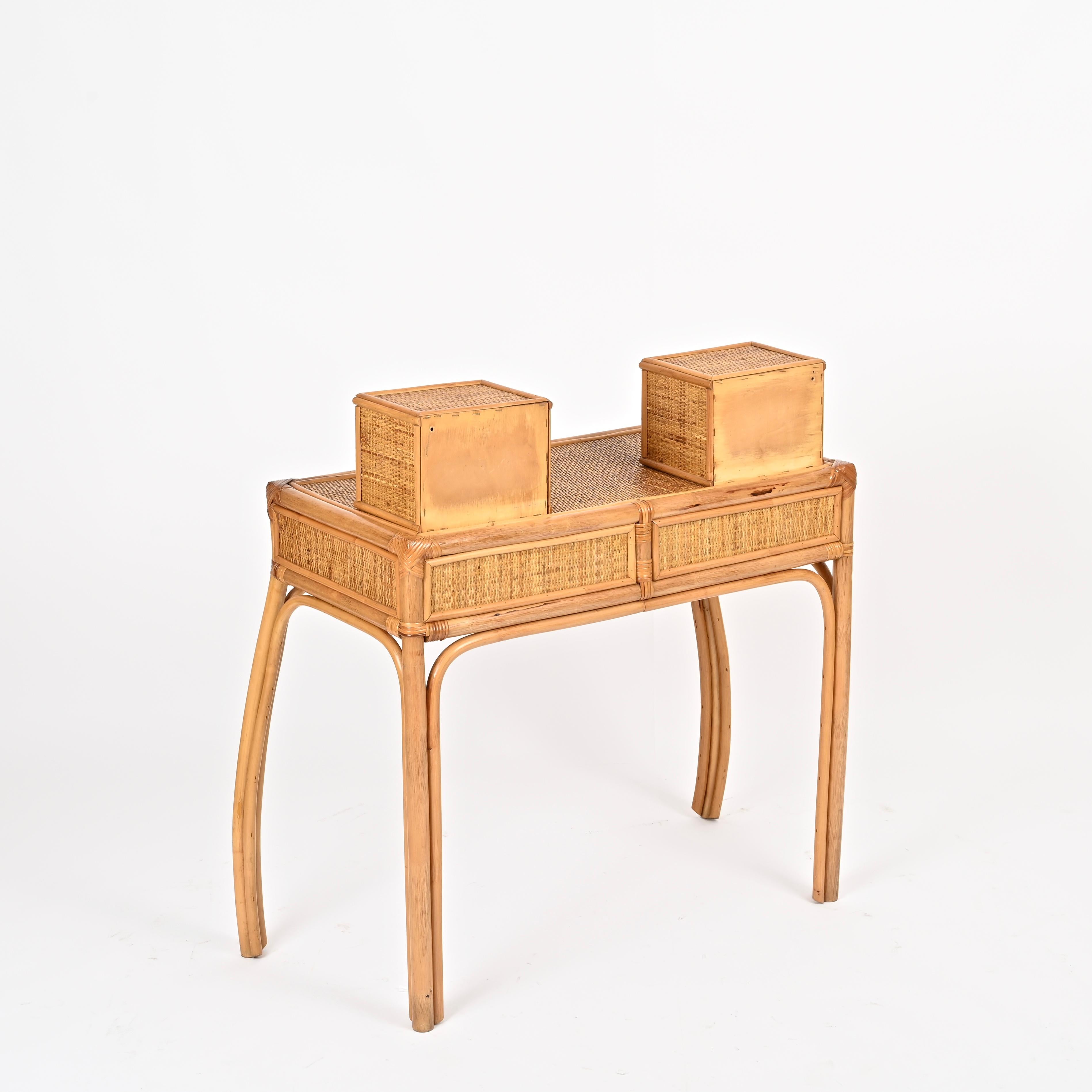 Italian Vanity or Console Table in Bamboo and Rattan by Vivai del Sud, 1970s For Sale 10