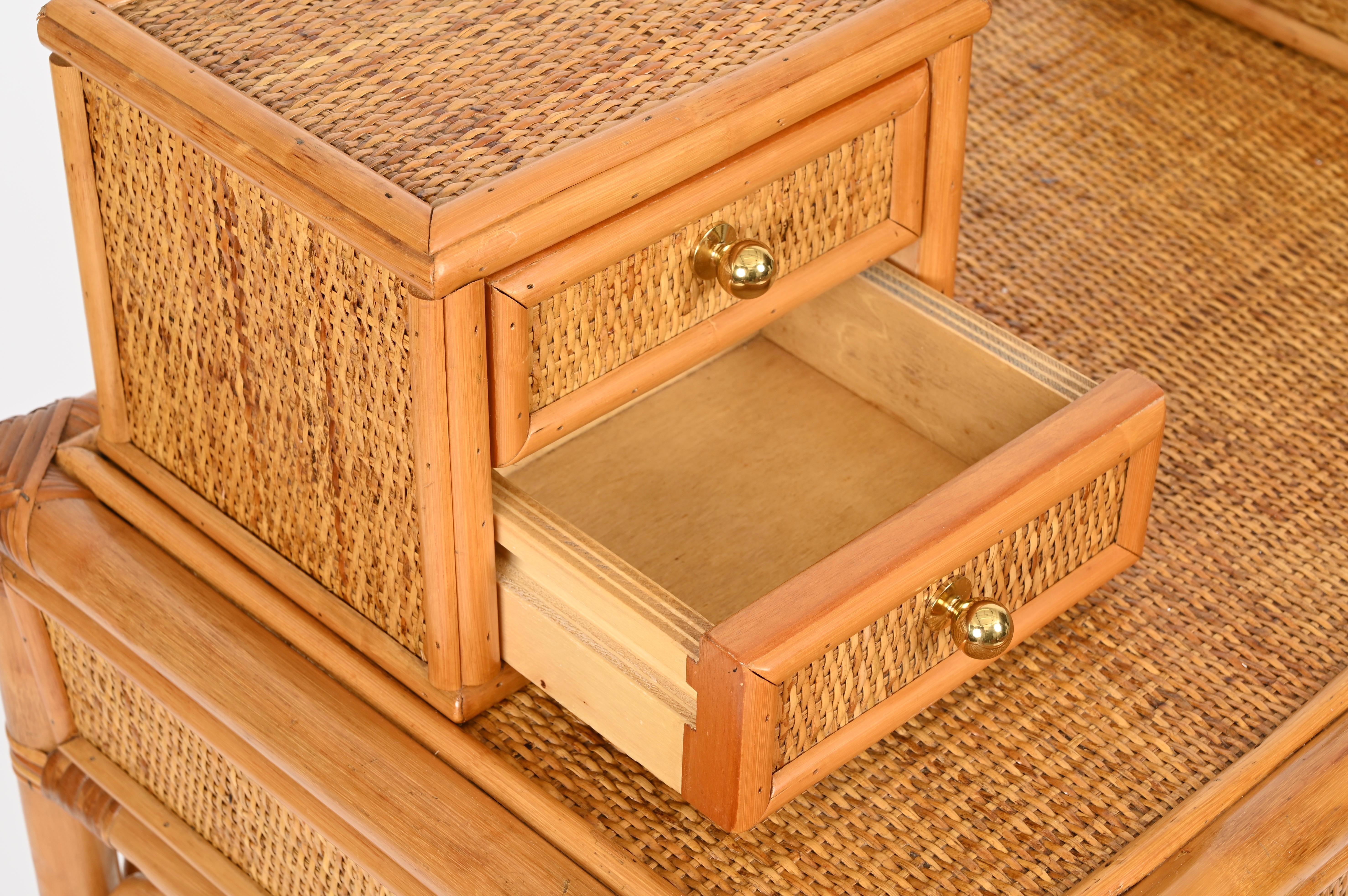 Italian Vanity or Console Table in Bamboo and Rattan by Vivai del Sud, 1970s In Good Condition For Sale In Roma, IT