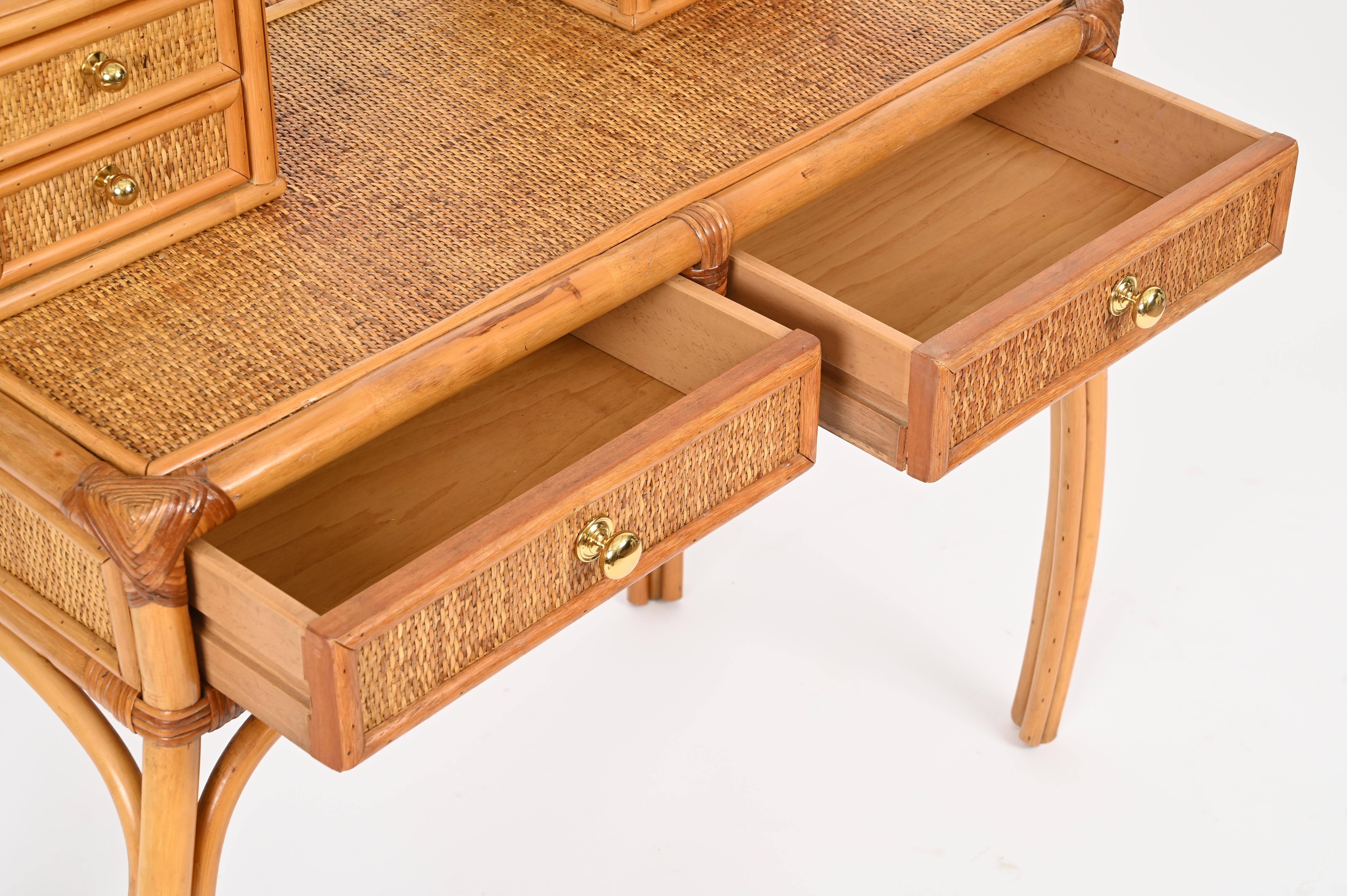 20th Century Italian Vanity or Console Table in Bamboo and Rattan by Vivai del Sud, 1970s For Sale