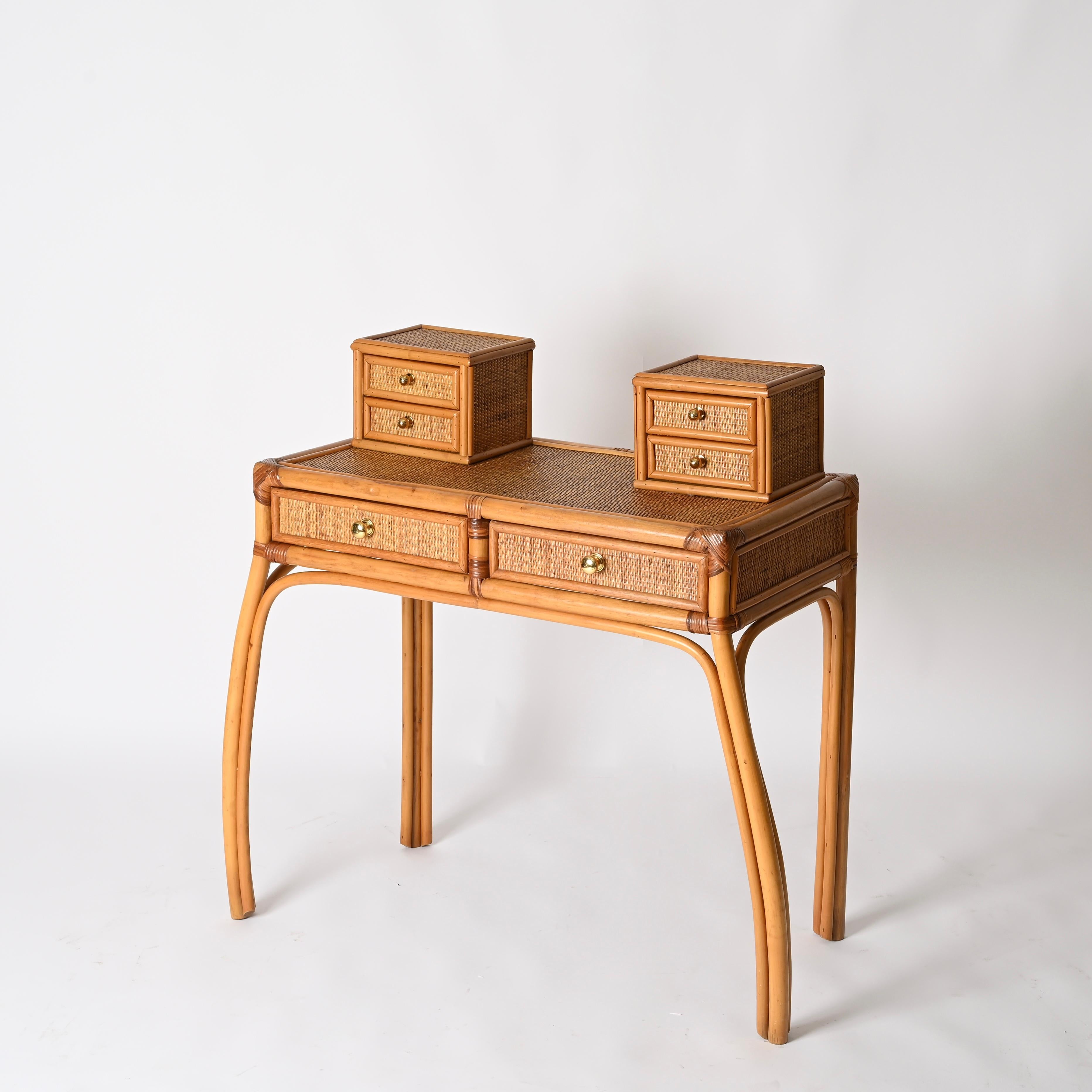 Italian Vanity or Console Table in Bamboo and Rattan by Vivai del Sud, 1970s For Sale 1