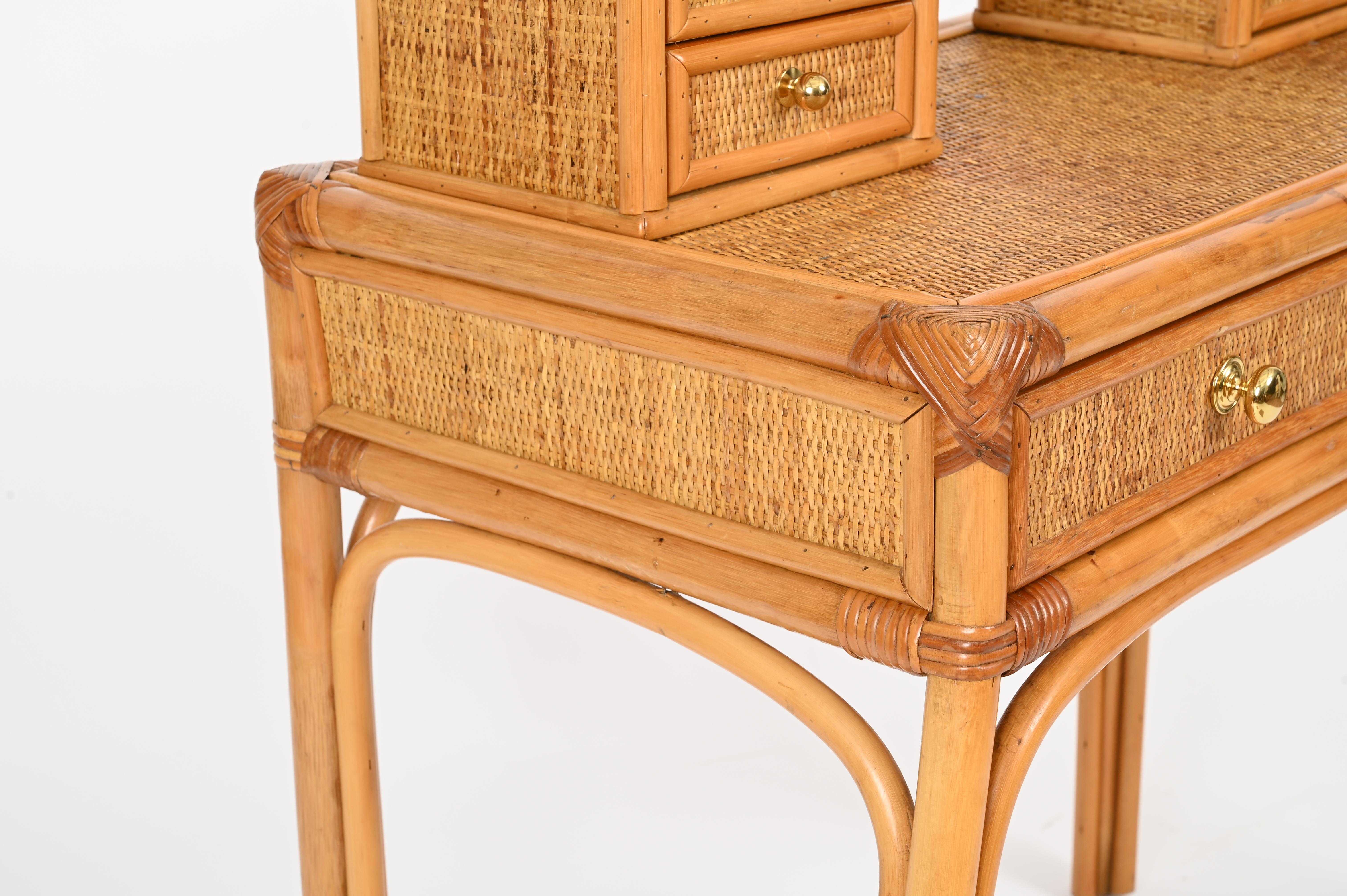 Italian Vanity or Console Table in Bamboo and Rattan by Vivai del Sud, 1970s For Sale 2