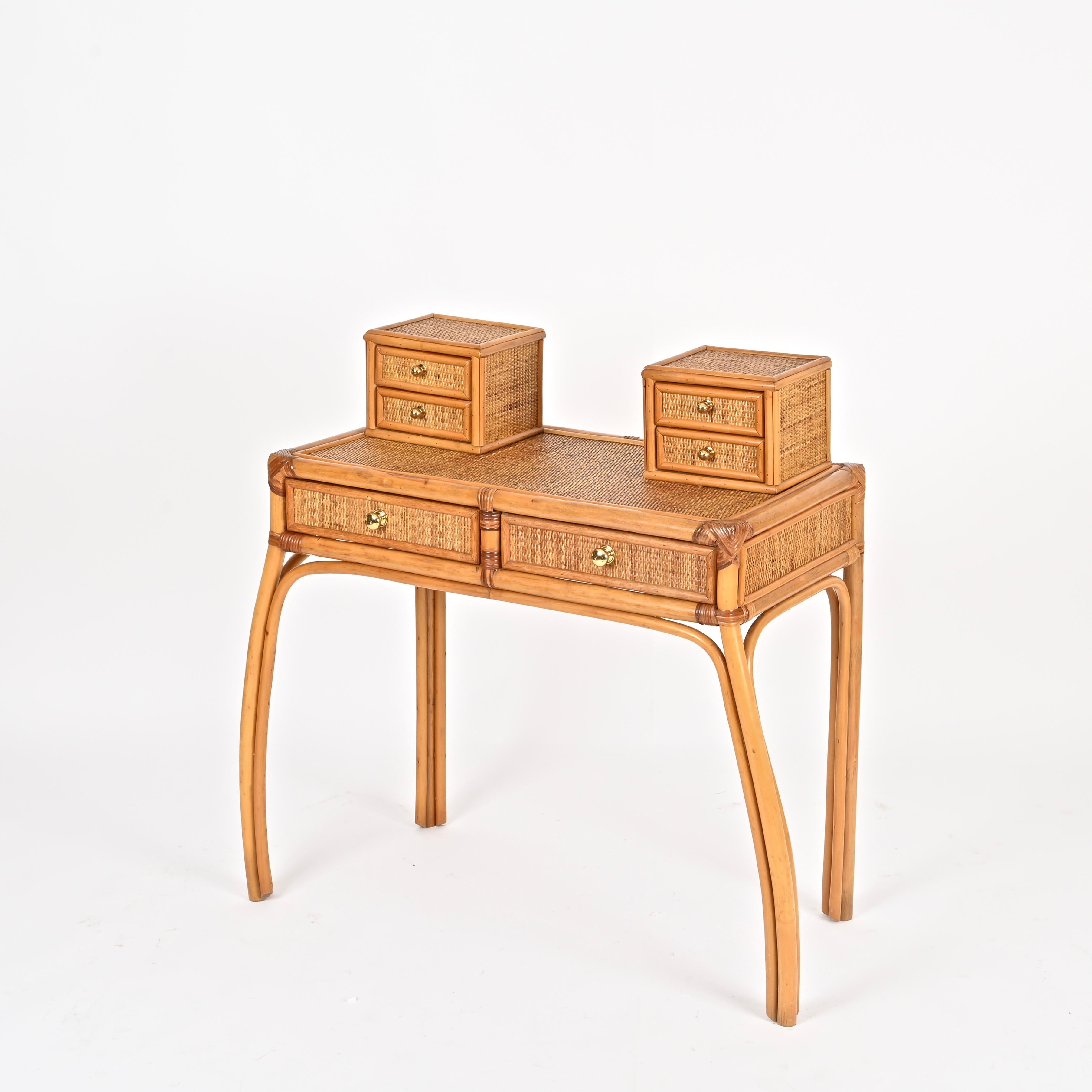 Italian Vanity or Console Table in Bamboo and Rattan by Vivai del Sud, 1970s For Sale 3