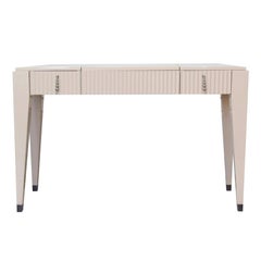 Table de toilette italienne beige/cappuccino/crème laquée avec deux tiroirs